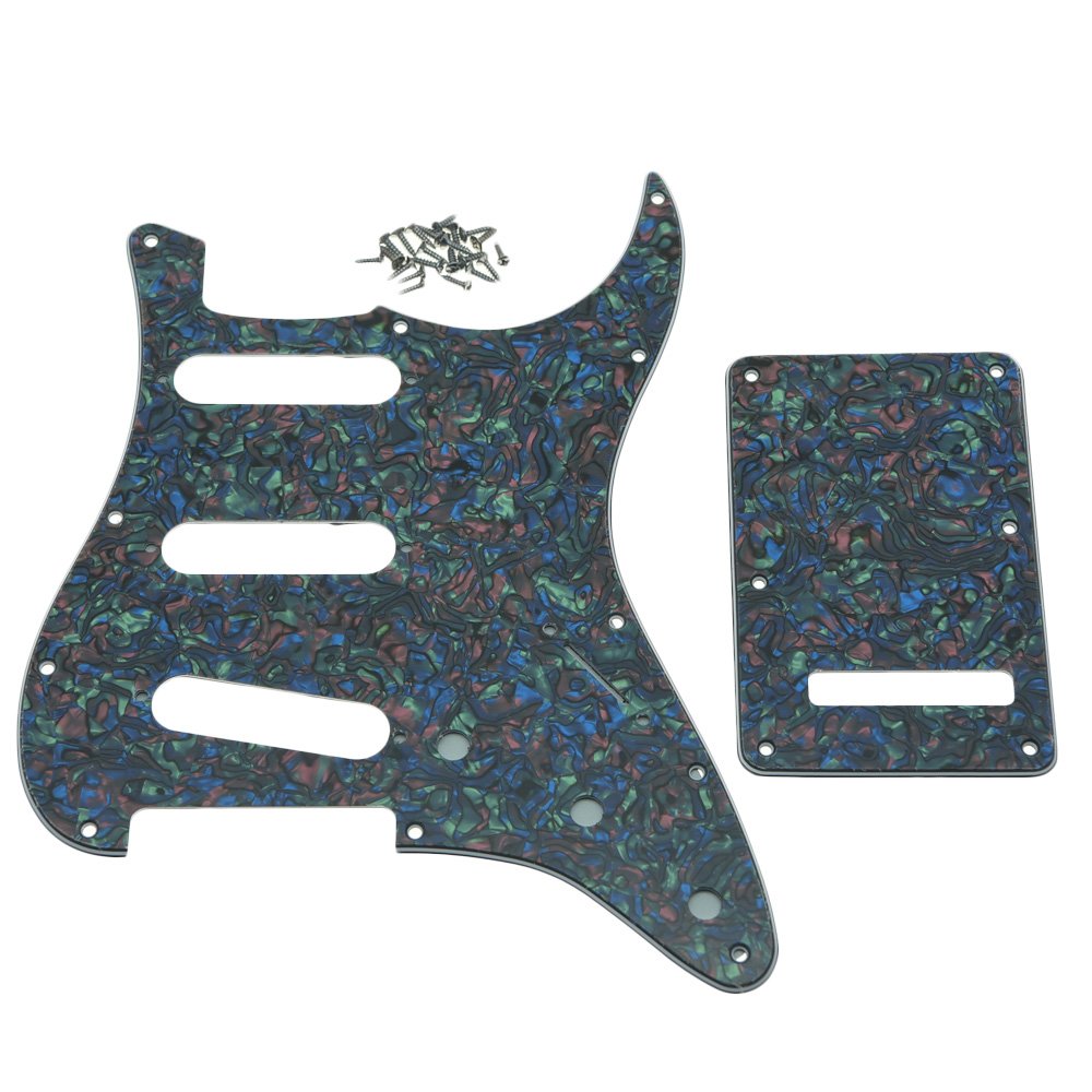 Kaish 11 Hole St/Strat Style Sss Pickguard With St Back Plate Tremolo Trem Cover For Usa/Mexico Stratocaster/Strat Abalone Pearl