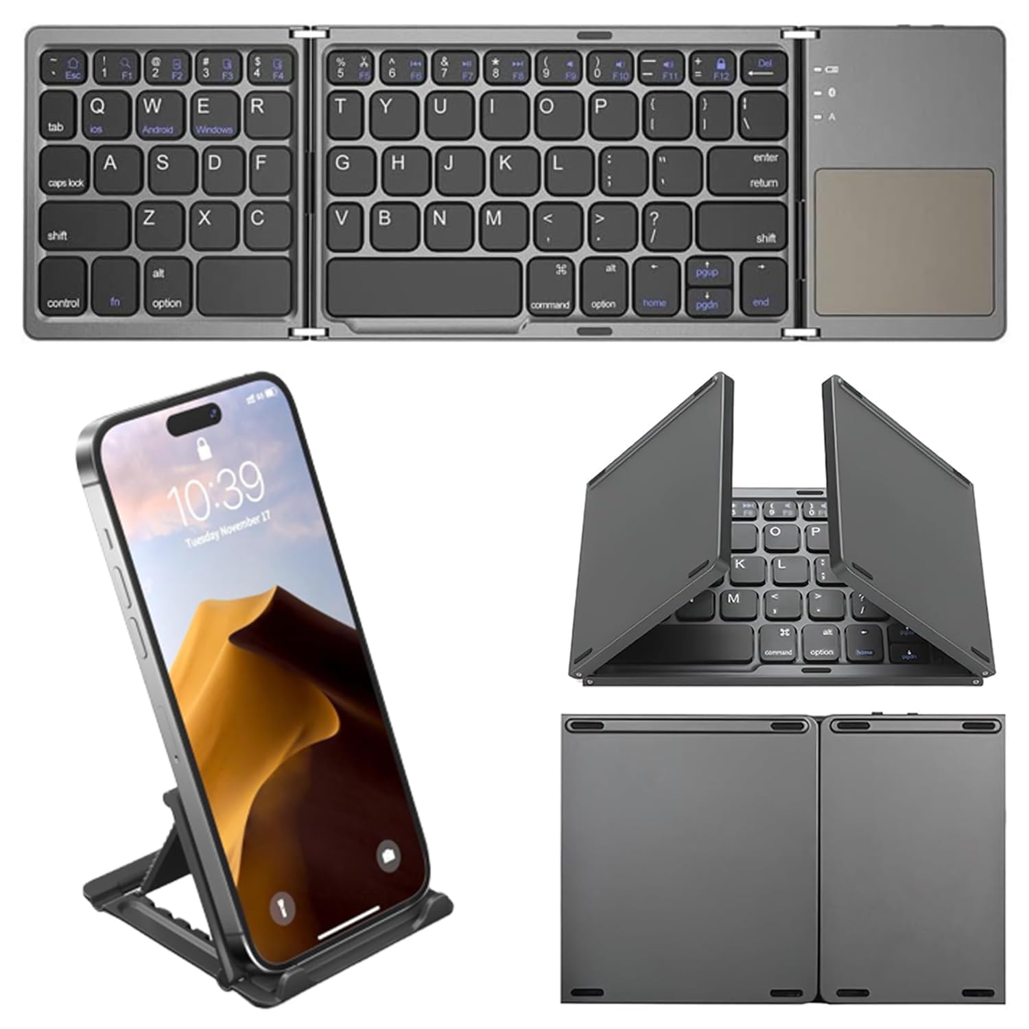 XIKKART Foldable Bluetooth Keyboard with Touchpad, Portable Wireless Rechargeable Keyboard, Full Size Ultra Slim Pocket Folding 
