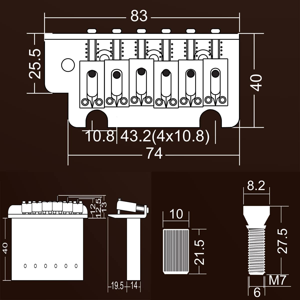 KAISH Black 2 Point ST Strat Style Guitar Tremolo Bridge Locking System