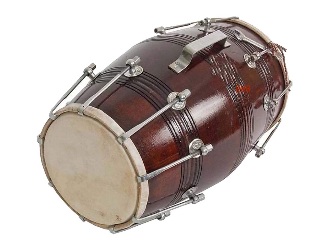 Ganpati Traders Handmade Mango Wood Dholak Beautyful Nut & Bold Fiting Shiny Brown Goat Skin On Both Side(Brown05)