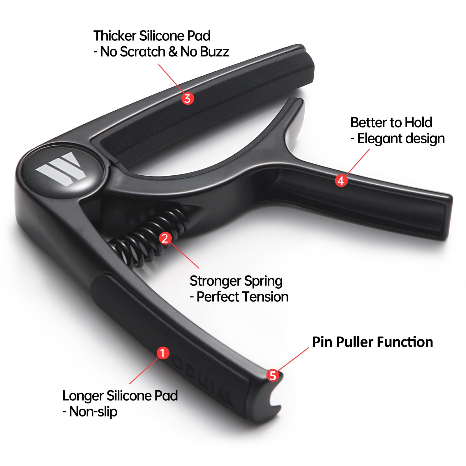 WINGO Guitar Capo for Acoustic and Electric Guitars, Ukulele, Mandolin, Banjo - Black with 10 Non-slip Picks.