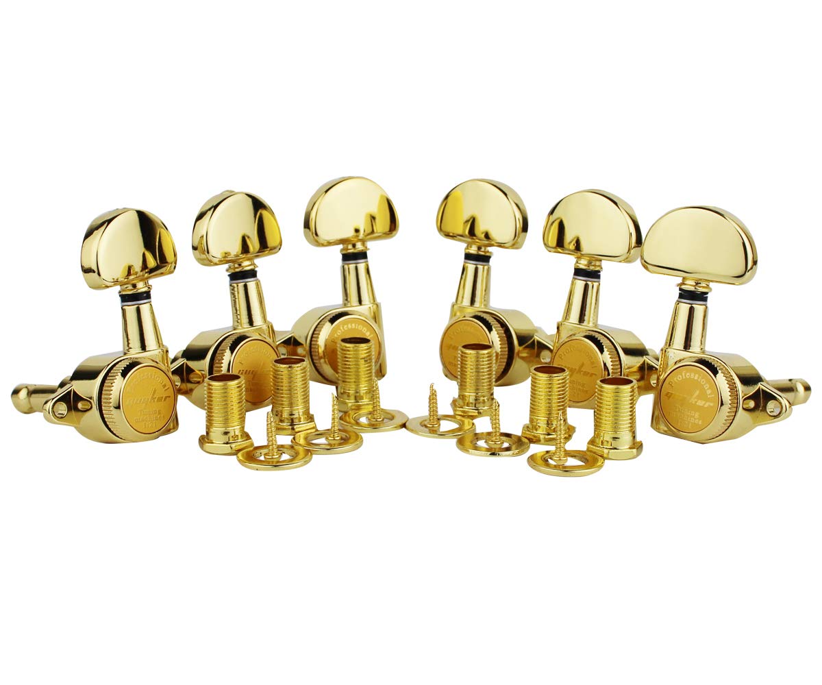 Guyker 6Pcs Guitar Locking Tuners (3L + 3R) - 1:21 Lock String Tuning Key Pegs Machine Heads With Half-Circle Handle Replacement