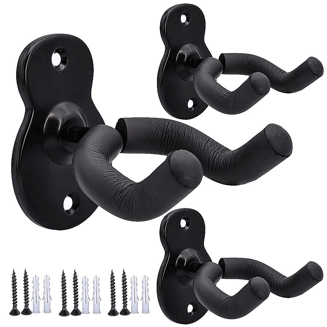 Guitar Wall Mount Wall Hanger 3 Pack Hook Black Metal Guitar Holder For Acoustic Electric Bass Guitar Ukulele Banjo Mandolin