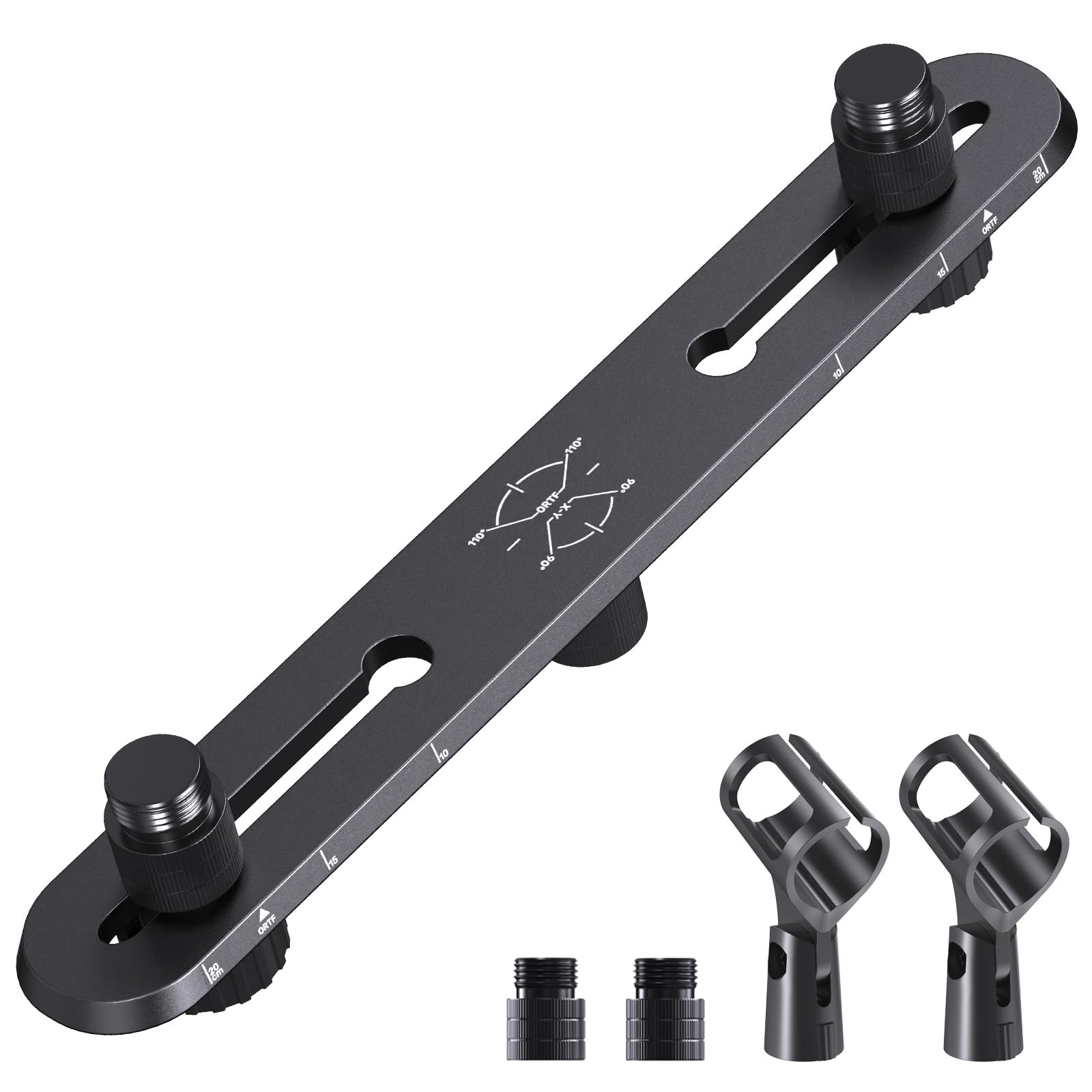 Etour Stereo Array Spacing Mic Bar Mount, Aluminum Dual Microphone Holder with Ruled Markings & Adjustable Positioning, Fits 5/8