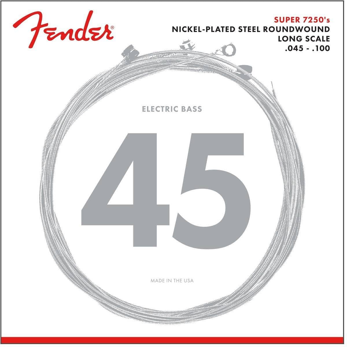 Fender 7250 Bass Strings, Nickel Plated Steel Roundwound, Long Scale, 7250Ml .045-.100