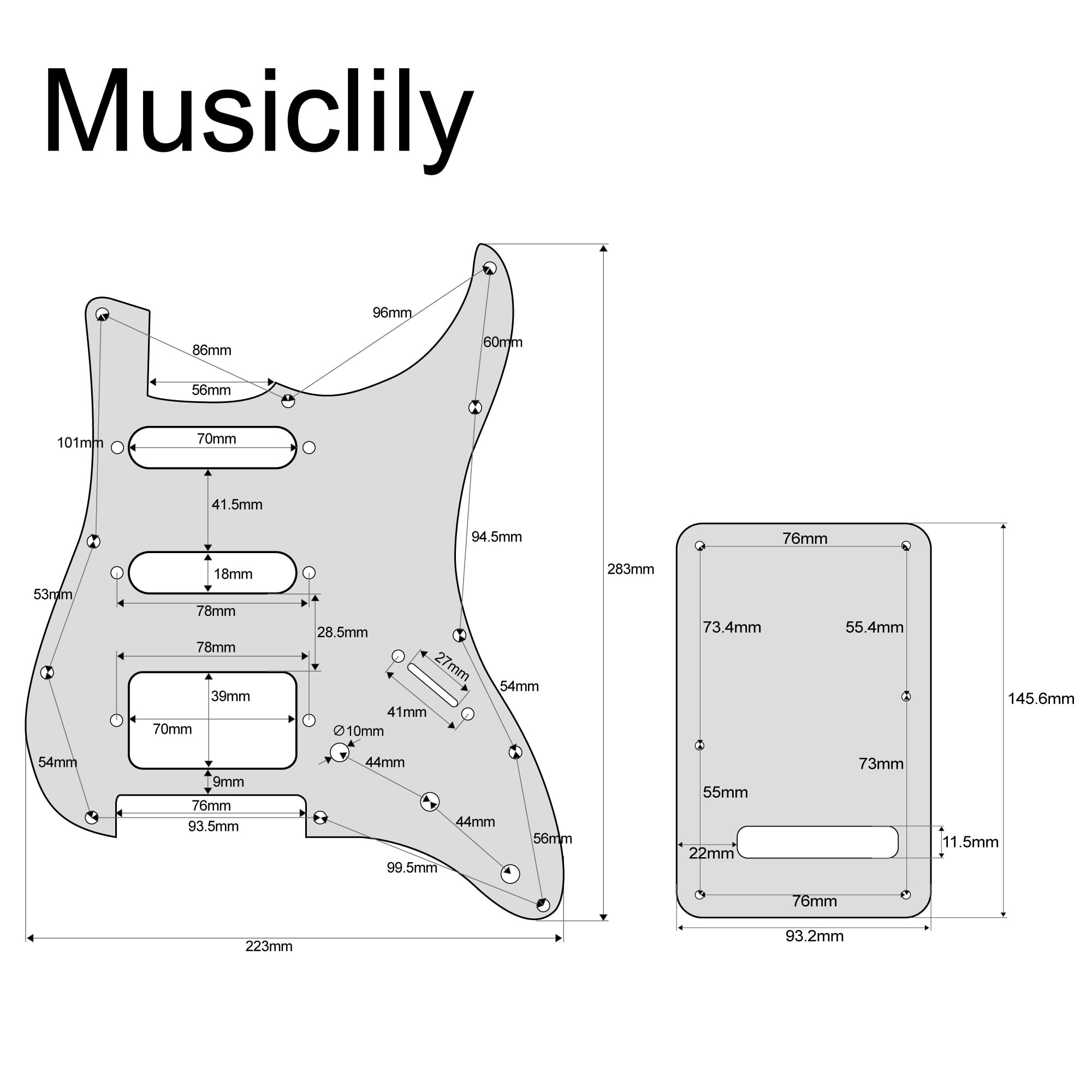 Musiclily HSS 11 Holes Strat Electric Guitar Pickguard and BackPlate Set for Fender US/Mexico Made Standard Stratocaster Modern