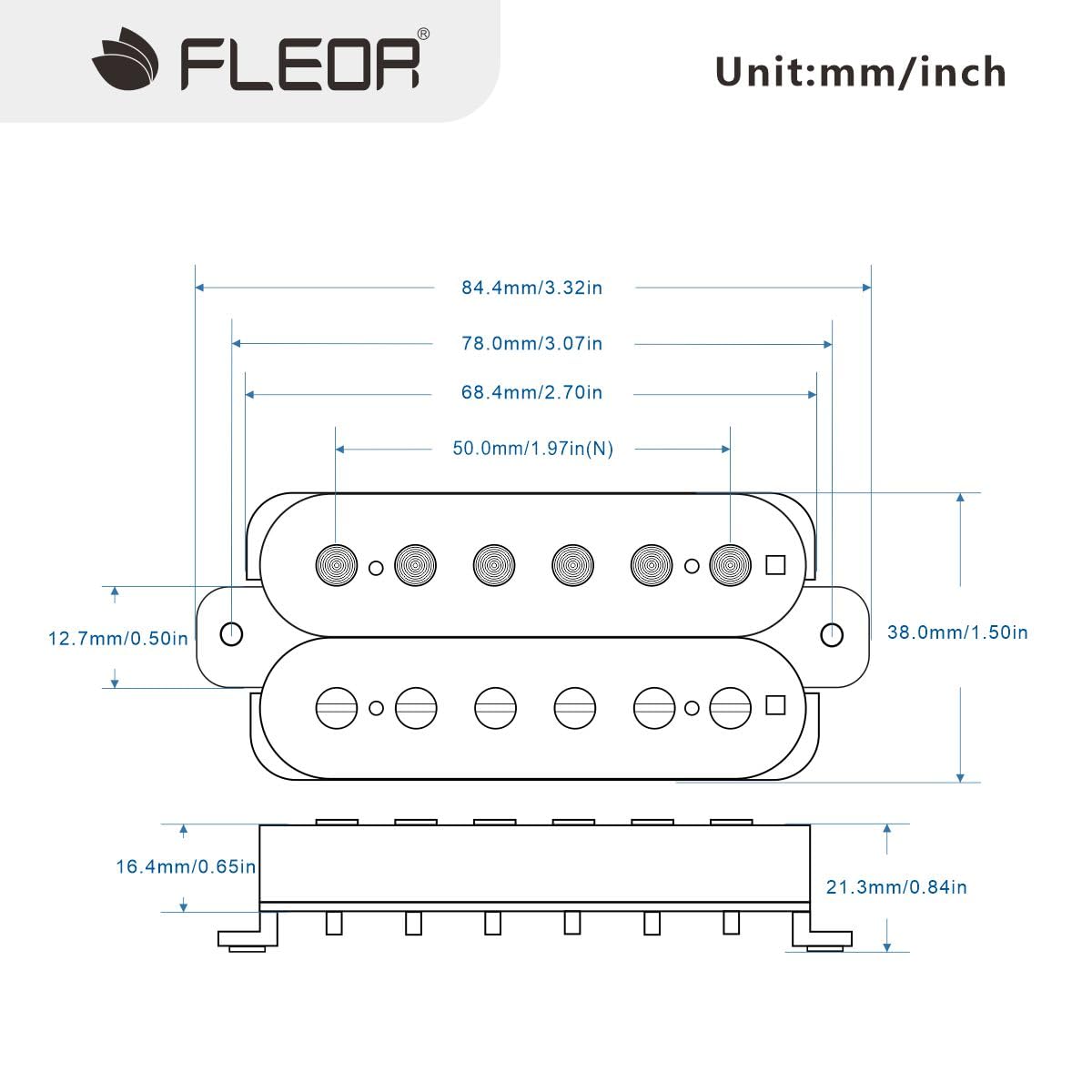 FLEOR Electric Guitar Pickup Double Coil Humbucker Pickups 50mm Ceramic Neck Pickup-Black
