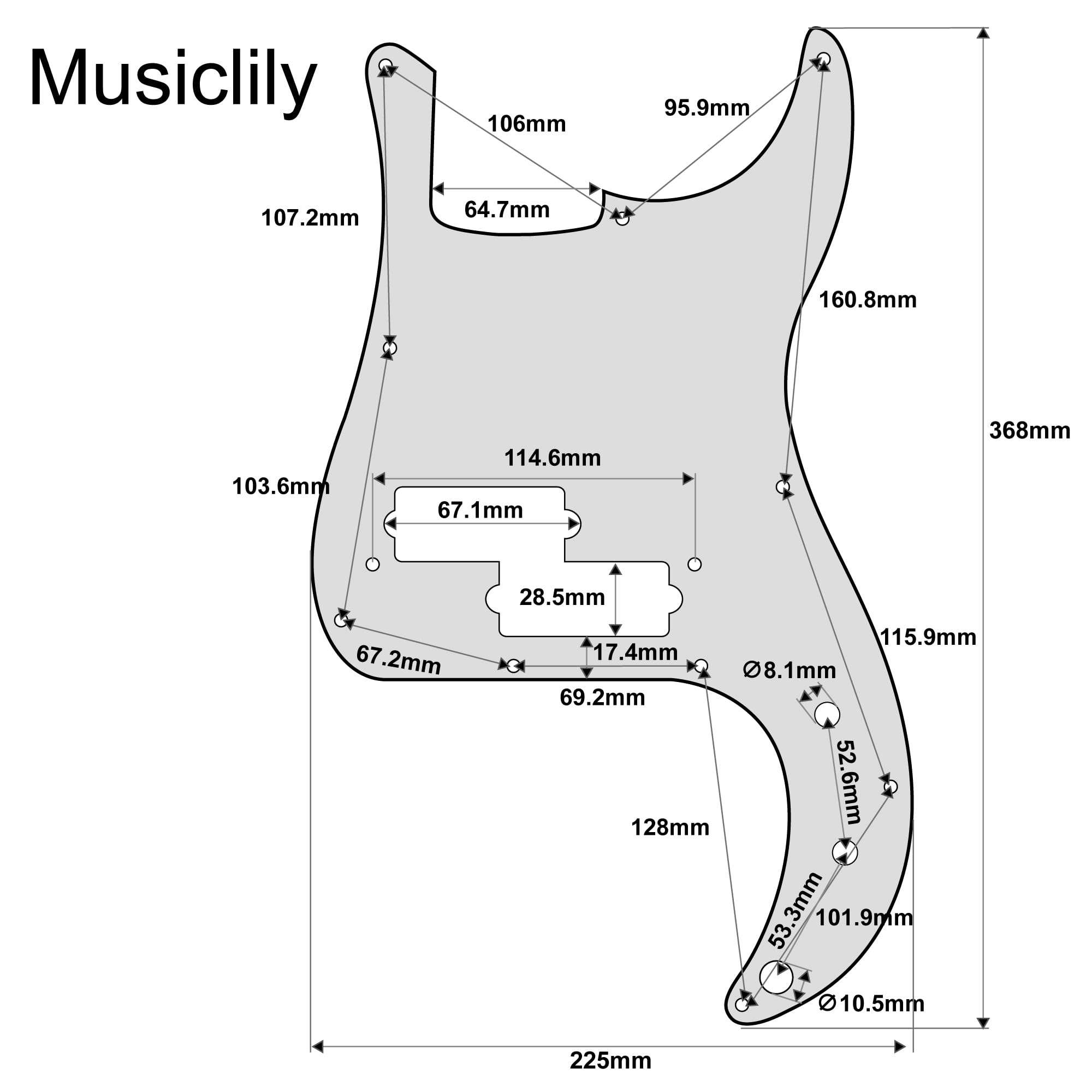 Musiclily Pro 10-Hole P Bass Pickguard for JPN Fender Japan 4-String Precision Bass, 1Ply White