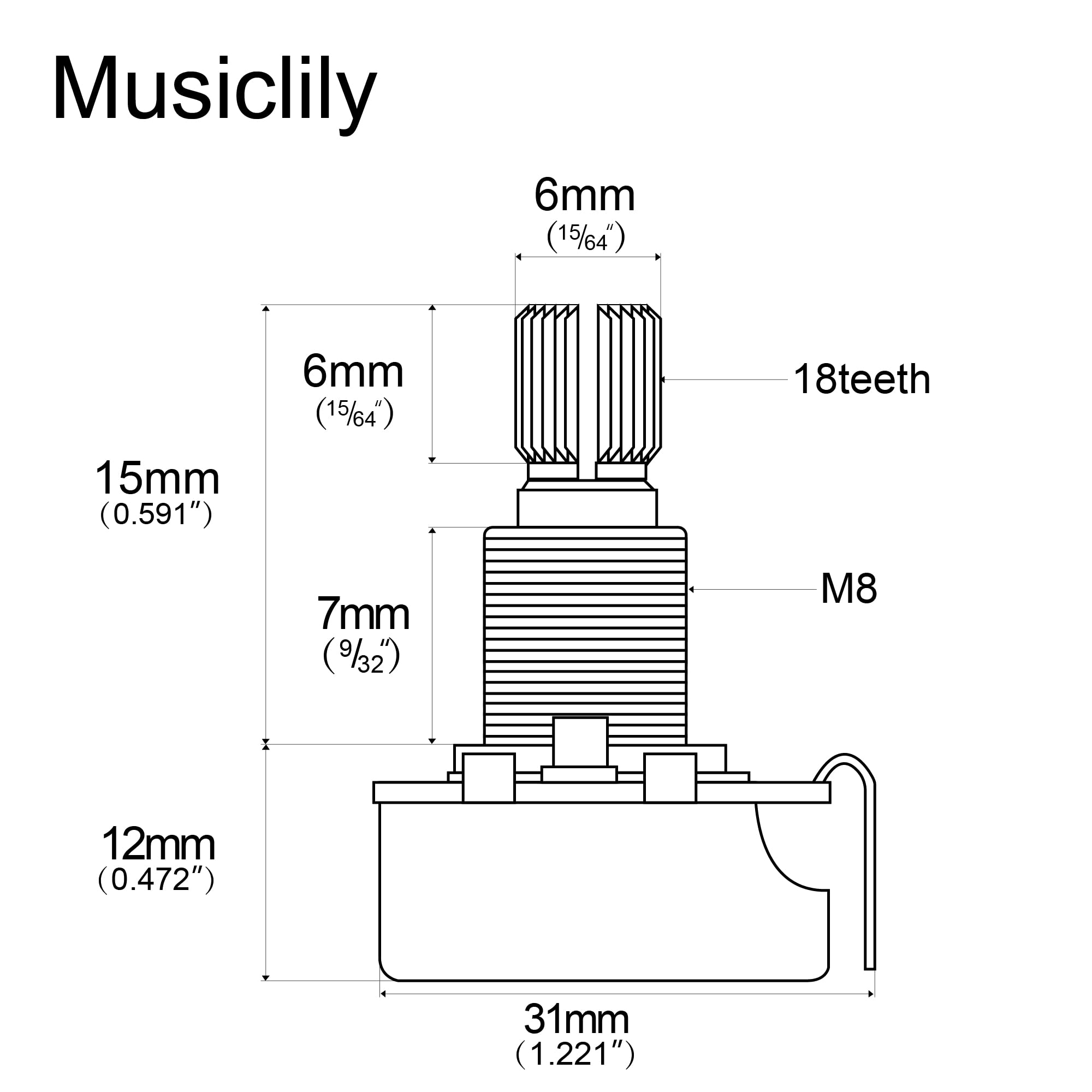 Musiclily Guitar Full Size Pots B250K Split Knurled Long 15mm Shaft Linear Taper Potentiometers for Stratocaster and Telecaster