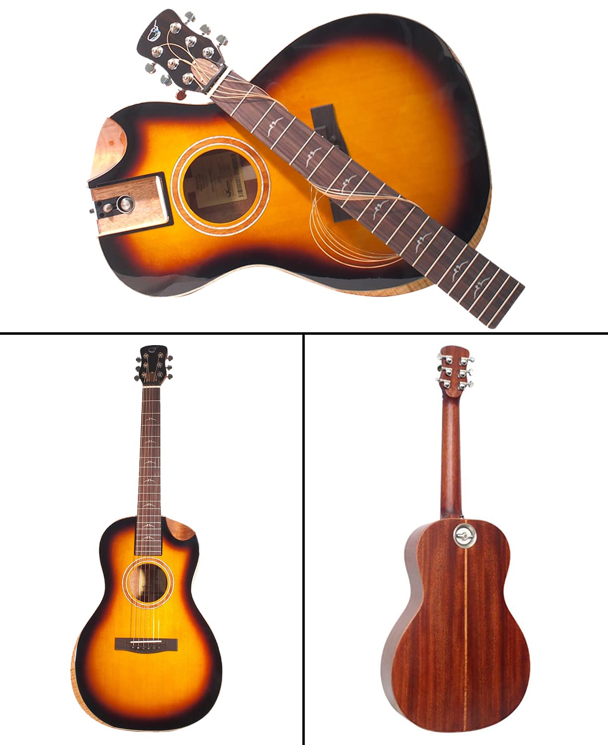 Journey Instruments Solid Sitka Travel Guitar - FP412-13BC Traveling Acoustic-Electric Collapsible Guitar - Portable Backpack Ca