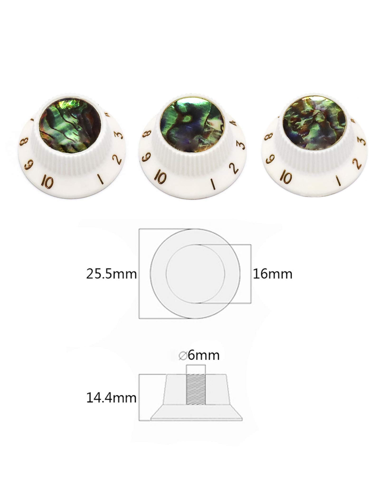 Rubatone Guitar Knobs Abalone Top Speed Control Knobs 6mm Shaft Pots Volumn Tone Knobs Compatiable with Strat Stratocaster Elect