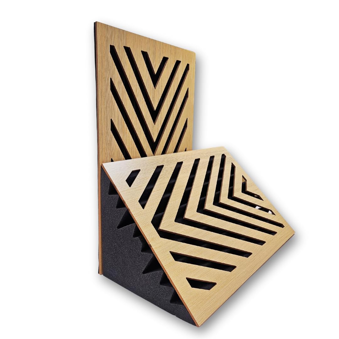 Soundaxe Vertigo Corner Bass Trap, Wood + Acoustic Foam | Diffuse Bass In Studio & Home Theatres | Douglas Pine, 24X15 Inch, 2 P