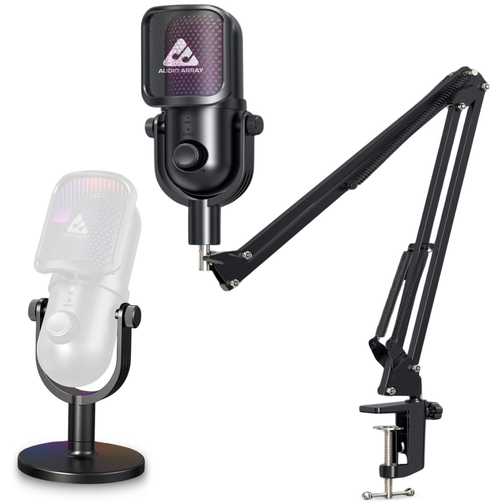 Audio Array Am-C47 Rgb Usb Condenser Mic Kit | Ai Noise Cancellation, 192Khz/24Bit Studio Quality, Touch Control, Headphone Moni