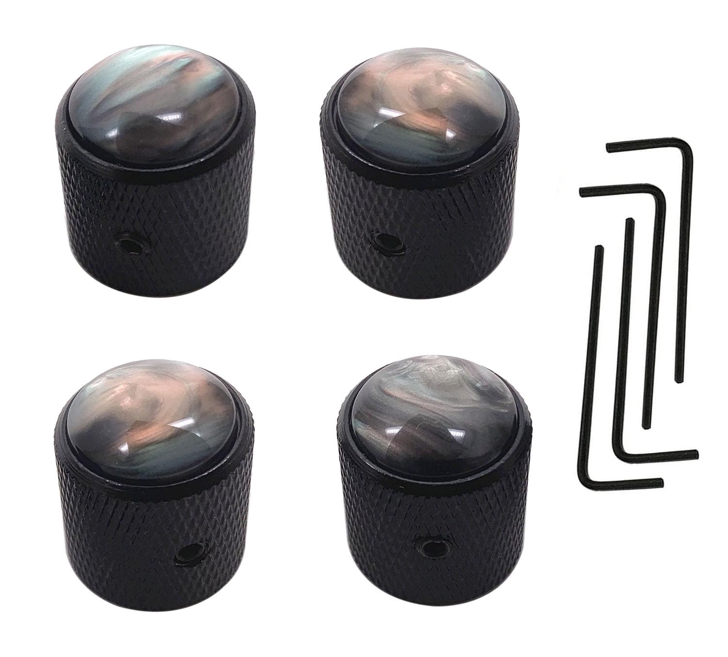 Tuoren 4Pcs Pearl Top Guitar Dome Knob Volume Tone Control Knobs With Allen Keys For Electric Guitar Or Precision Bass Black