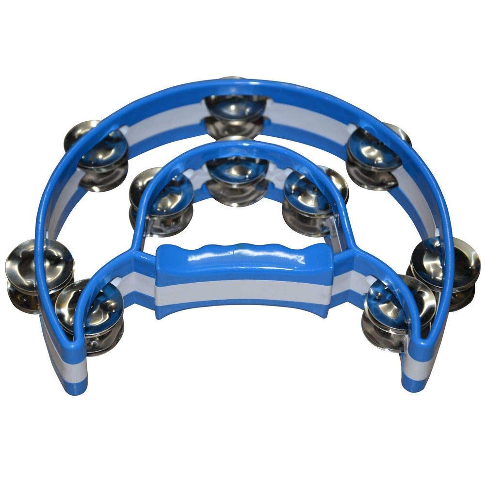 Sai Musical Pro Half Moon Shaped Tambourine, Double Cutaway With Double Row Of Jingles (Random Colour)