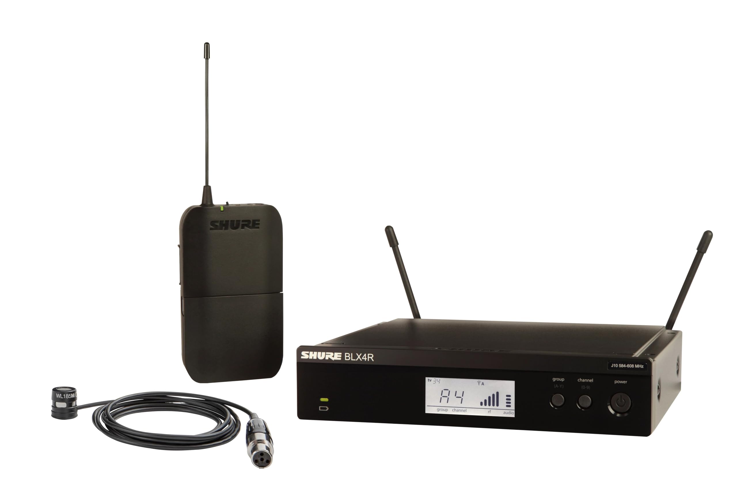 Shure BLX14R/W85M Rack-Mount Lavalier Audio System H10 Band (542-572 MHz) - BLX4R Receiver, BLX1 Bodypack & WL185m Cardioid Lava
