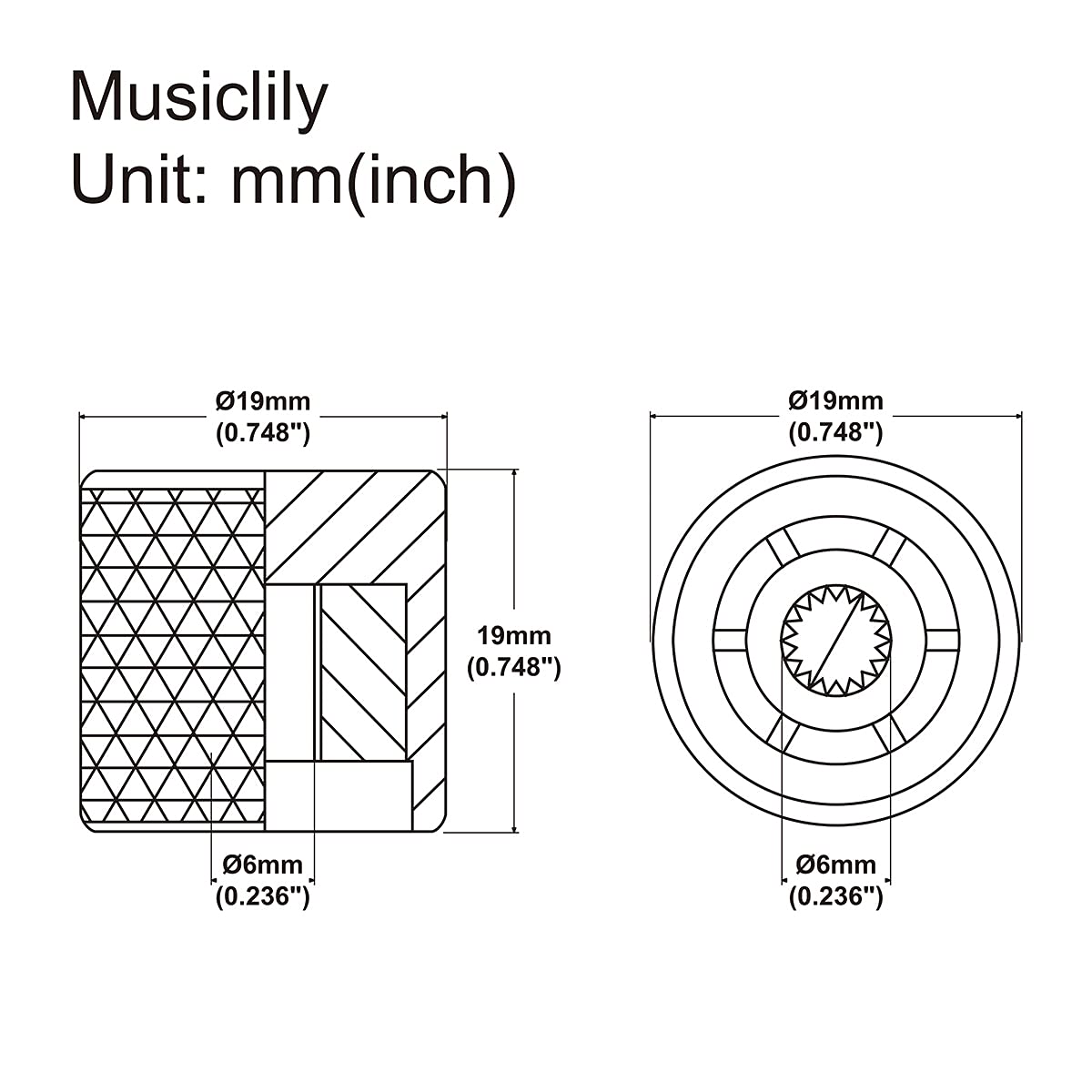 Musiclily Pro Metric 6mm Steel Flat Top Tele Dome Knobs Guitar Volume Tone Barrel Knobs for Import Fender Telecaster Electric Gu