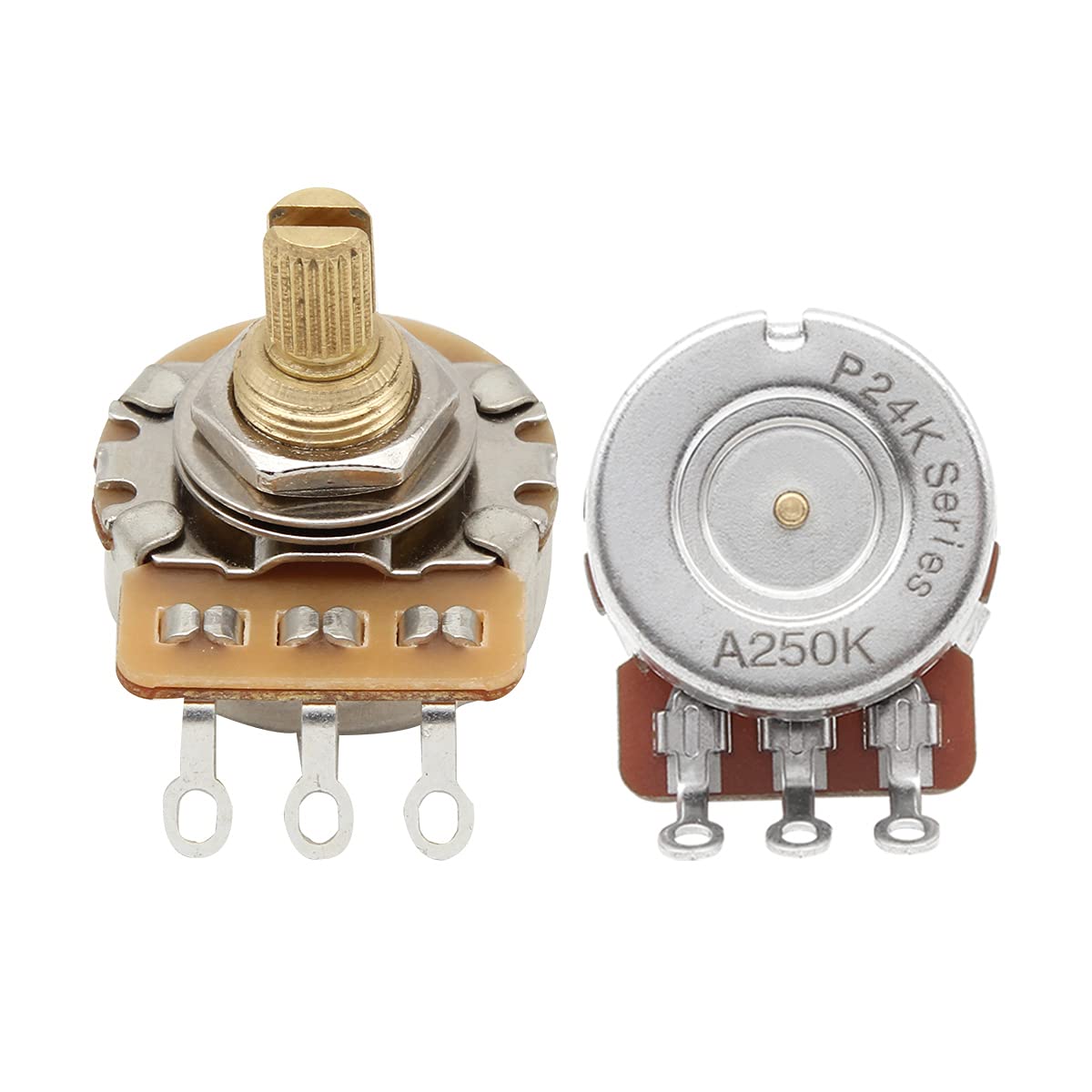 FLEOR 2pcs A250K Audio Pots 15.5mm Short Split Shaft Guitar Potentiometer, 24-Tooth
