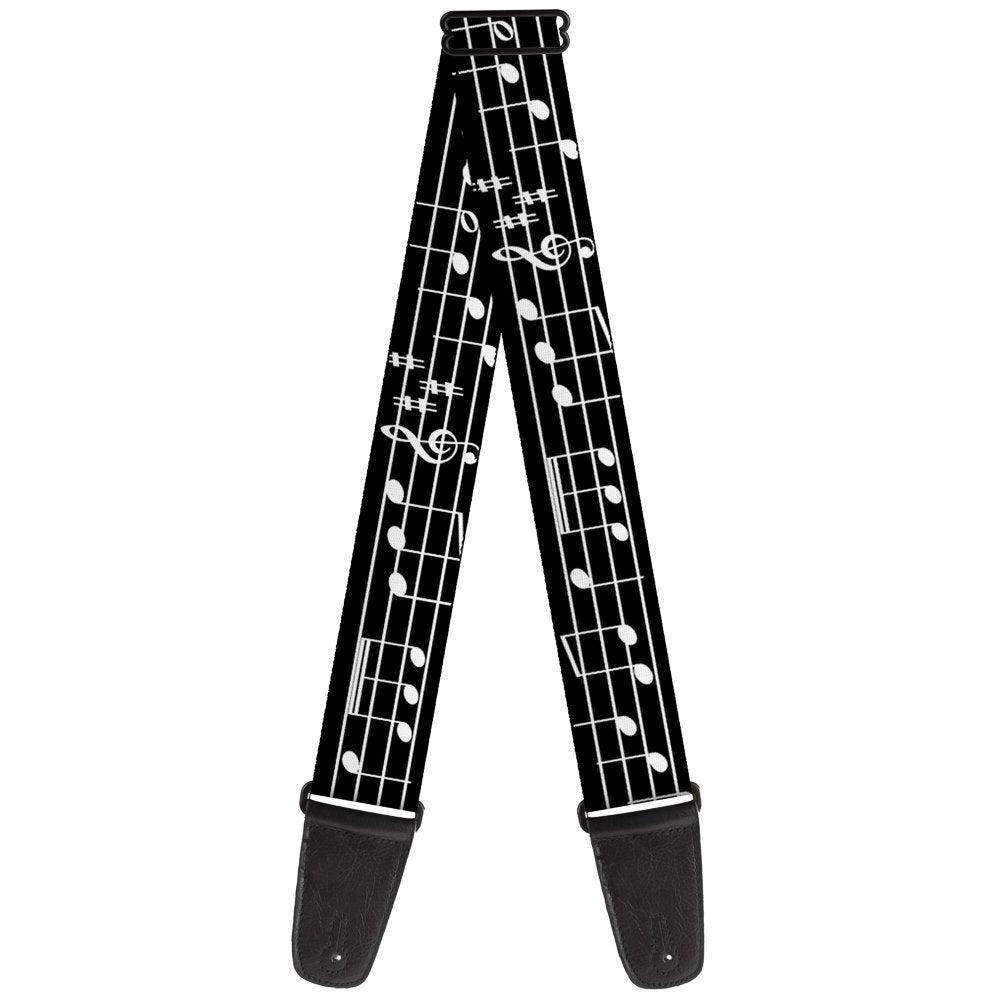 Buckle-Down Guitar Strap Music Notes Black White 2 Inches Wide