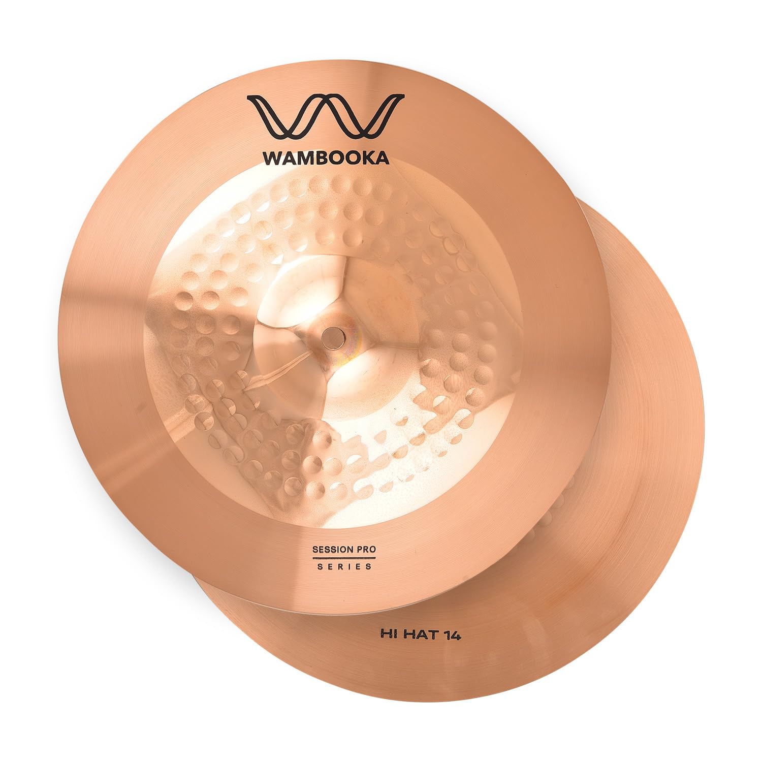 Wambooka Session Pro 14 Inch Hihat Cymbals For Drum Set - Italian Design, B8 Bronze (Hand-Hammered)
