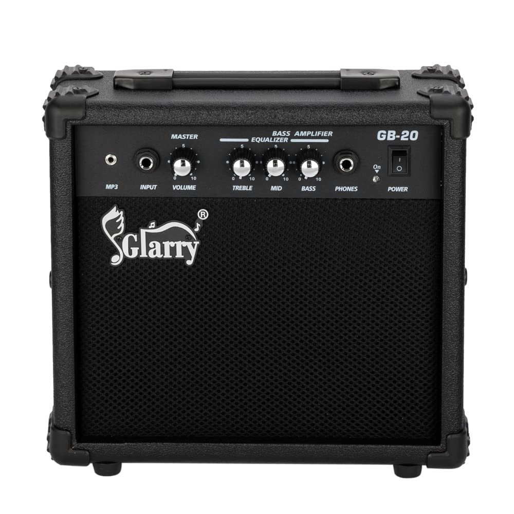 GLARRY Electric Bass Combo Amp, Portable Tube Amp with Headphone MP3 Input, 20W Practice Bass Guitar Amplifier Speaker Accessori