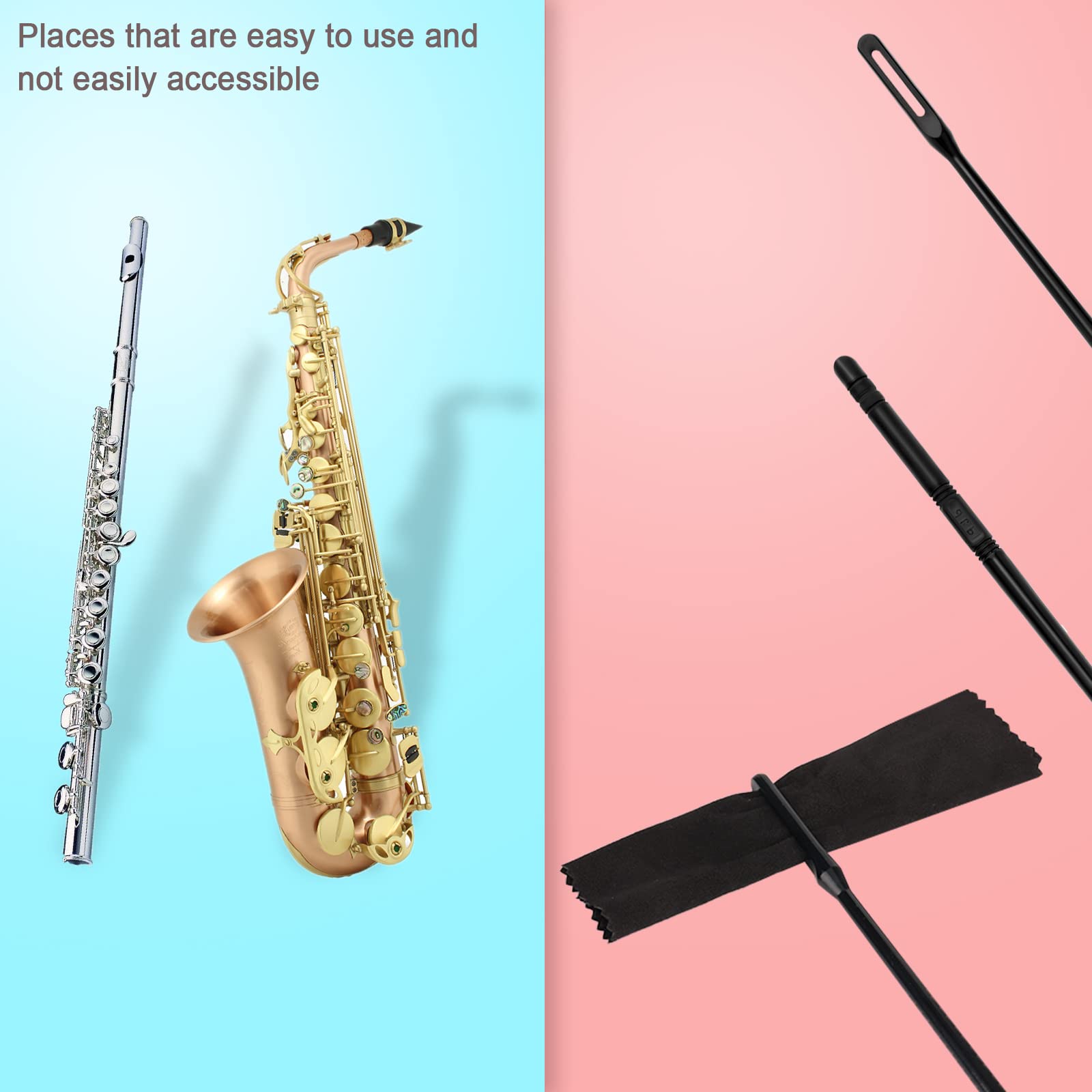 SAVITA 4pcs Flute Cleaning Kit, 2pcs Flute Cleaning Rod and 2pcs Flute Cleaning Cloth Flute Cleaning Swabs Flute Cleaning Suppli