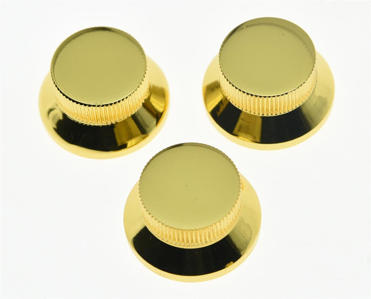 KAISH 3pcs Gold Metal Bell Knobs Push On ST Strat Guitar Top Hat Knob for 5.8mm Split Shafts