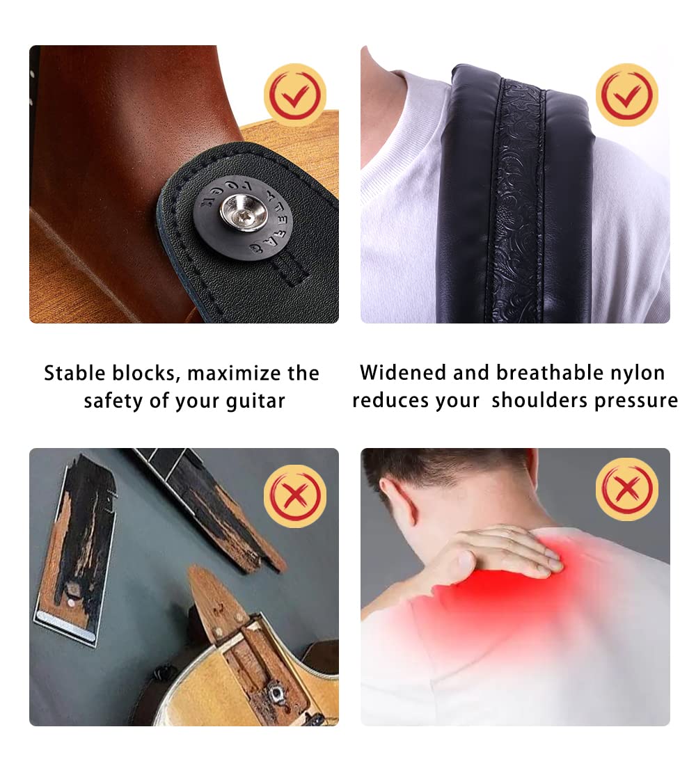 Neoprene Guitar Strap 3.4'' With Carbon Buckle, Leather Top & Back Soft For Bass, Electric Acoustic Guitar