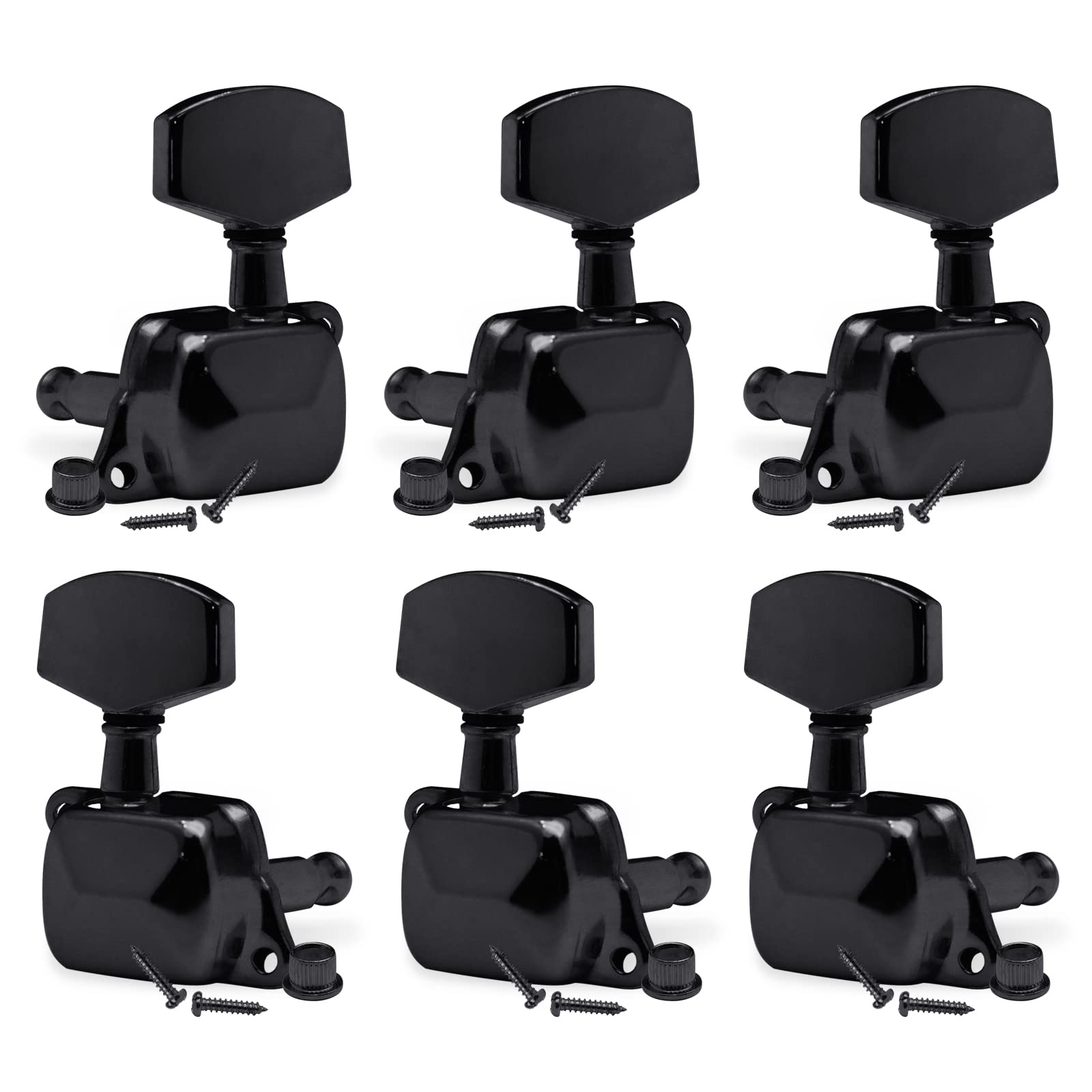 Saphue 3+3 Semi-Closed Guitar Tuners String Tuning Pegs Keys Machine Heads Set For For Acoustic Or Electric Guitar (Black)