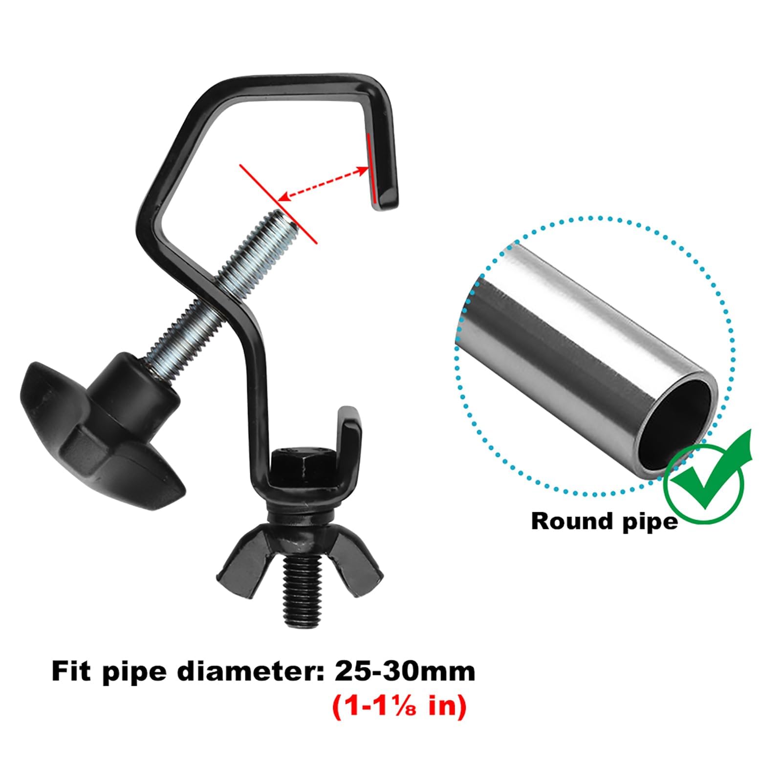 MOUNTAIN_ARK 6 Pack Black Truss C Clamps DJ Stage Light Hook, Heavy Duty, Fits Pipe OD 1''-1 1/8'', Iron