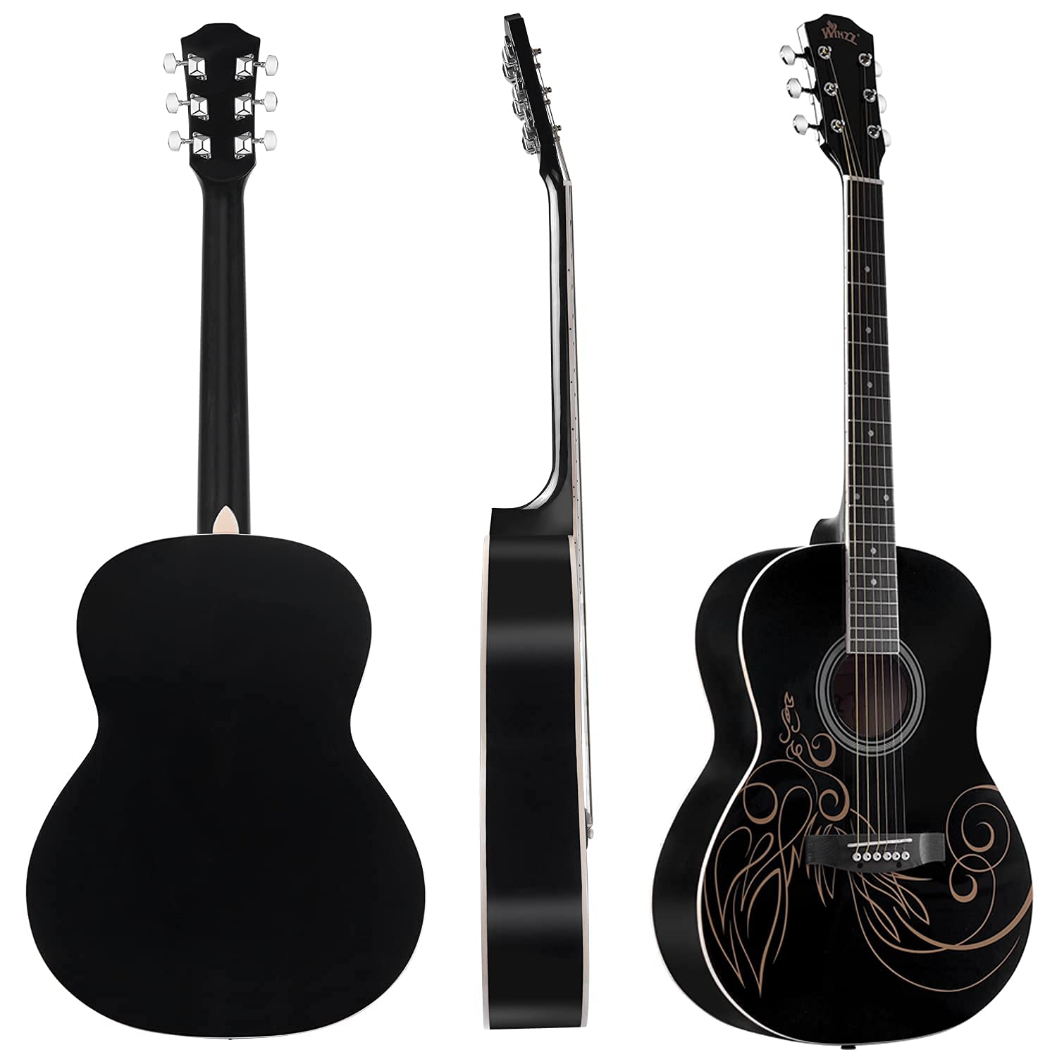 WINZZ AF227A 39 Inches Concert Acoustic Acustica Guitar with Full Kit, Delicate Vine