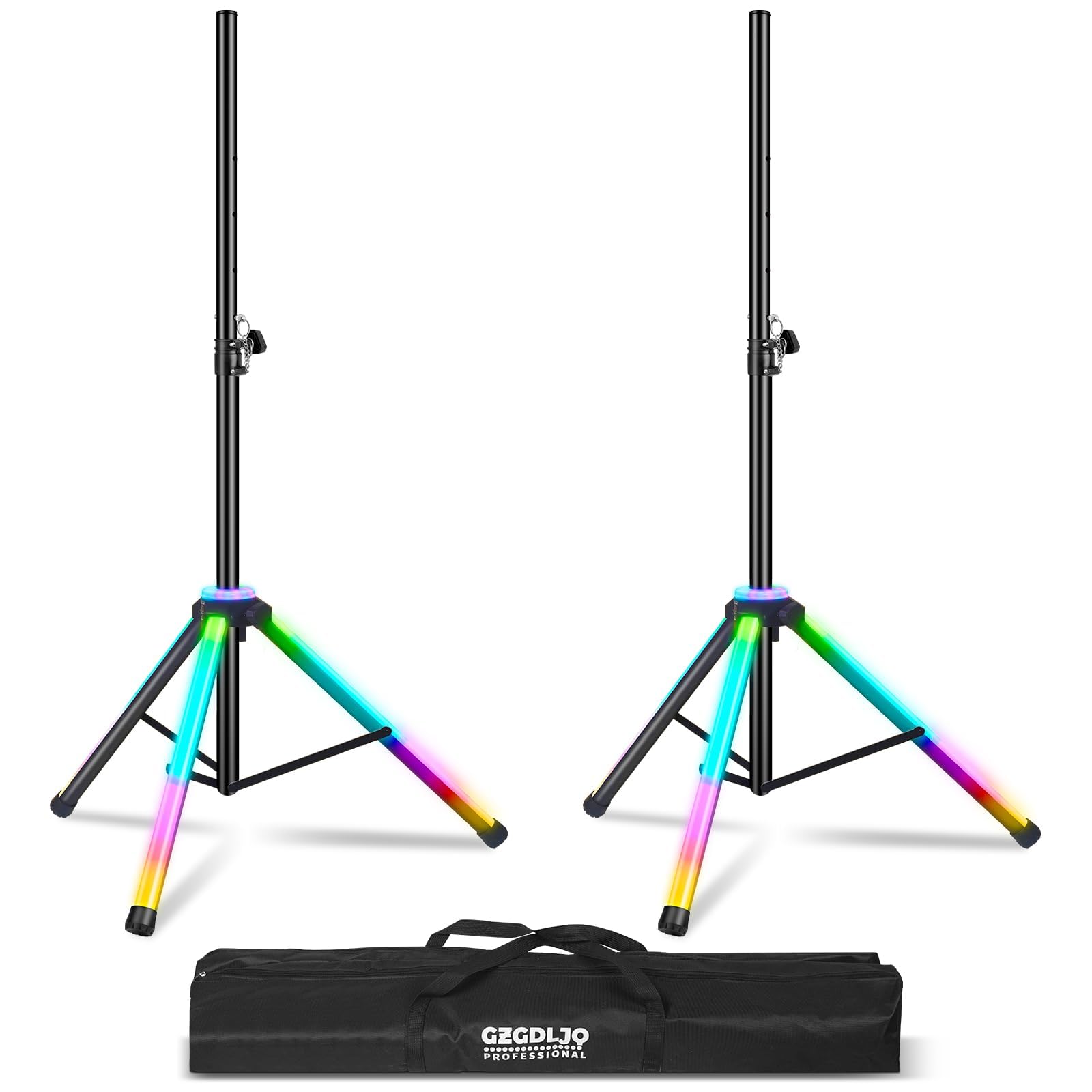 GZGDLJQ Heavy Duty Speaker Stands Pair LED Multi Colors, DJ Speaker Tripod Stands Adjustable Height 40-67 Inch, 35mm Compatible 
