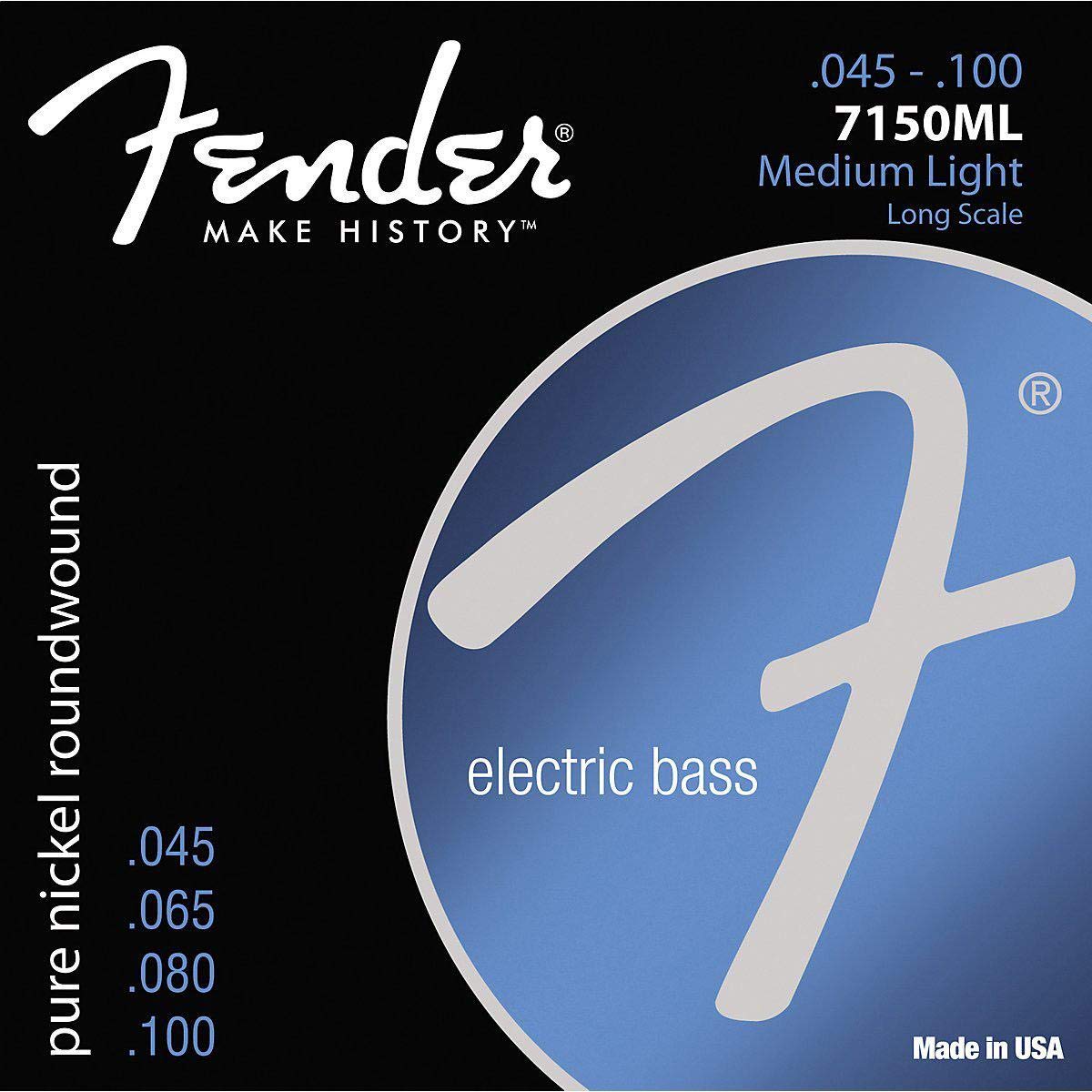 Fender Original 7150 Bass Strings, Pure Nickel Roundwound, Long Scale, 7150Ml .045-.100