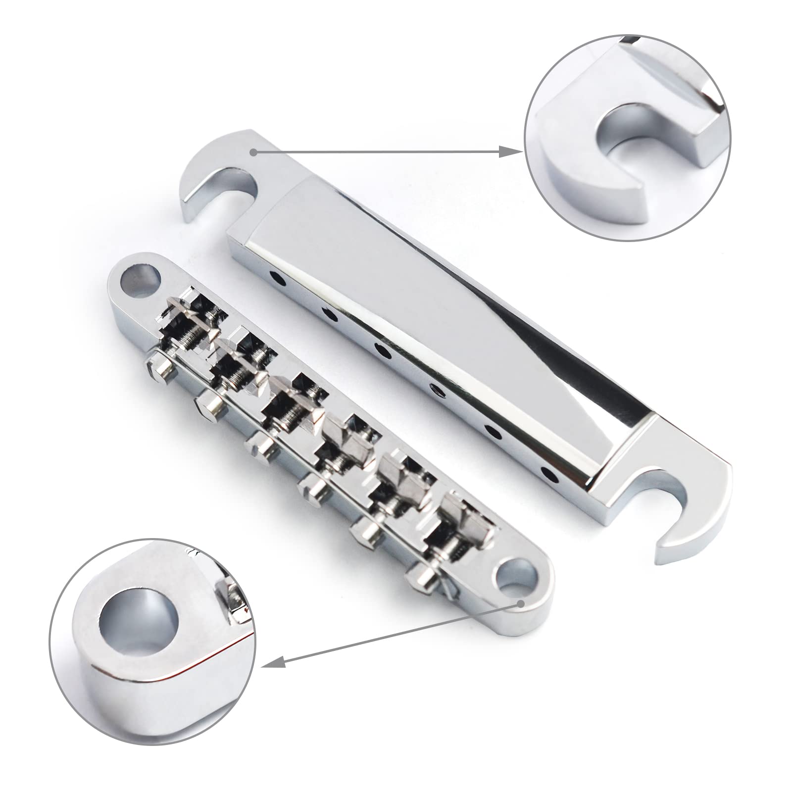 MAXCHEER A Set of String Saddle Tune-O-Matic Bridge & Tailpiece For GB LP Style Electric Guitar (Chrome)
