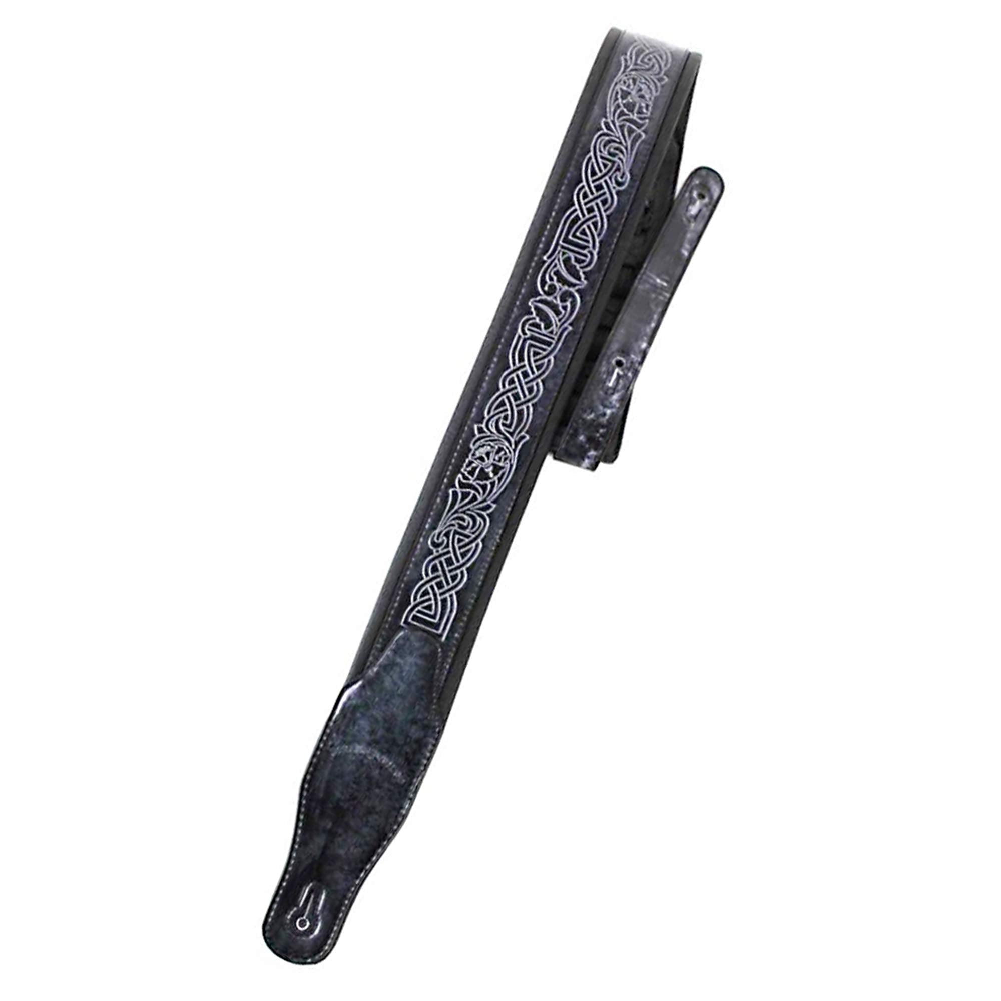 Walker & Williams GB-182 Handmade Cobalt Black Brushed Padded Guitar Strap With Celtic Braid Design For Acoustic, Electric, And