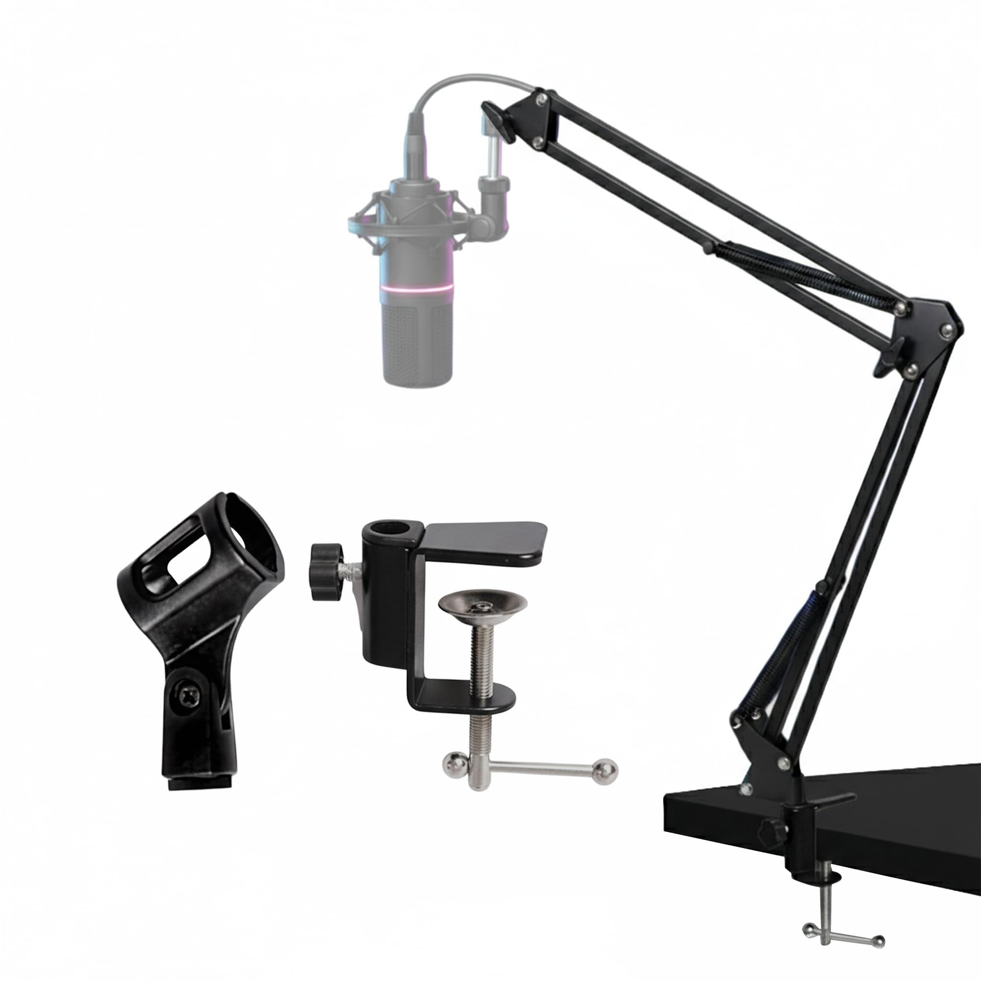 Arctic Ar-Mss Adjustable Microphone Stand Stand With Desk Mount Clamp & Mic Clip - Heavy Duty Suspension Boom Scissor Arm For St