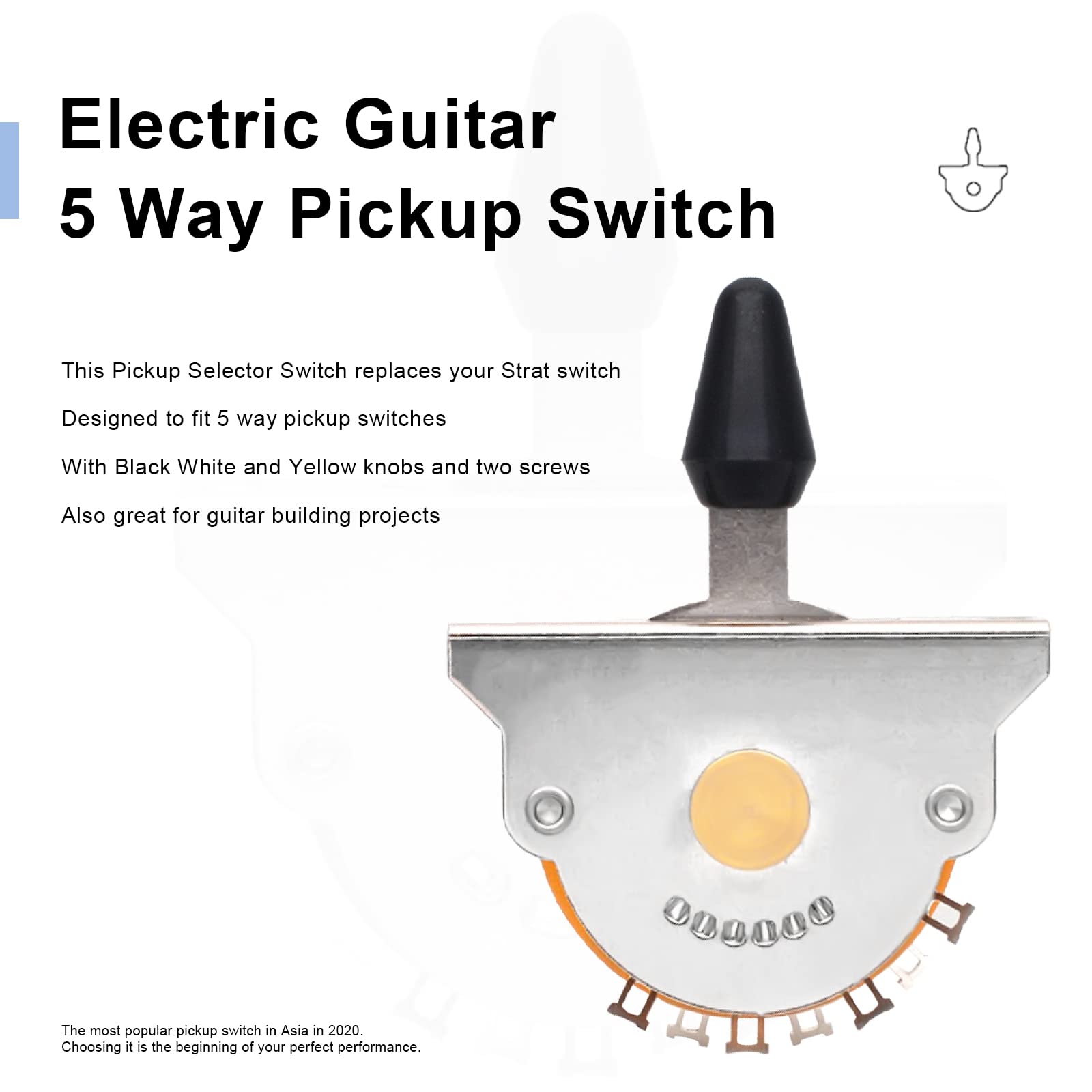 SAPHUE Electric Guitar 3/4/5 Way Pickup Selector Switch with Black/White/Yellow Knob (5 Way Switch)