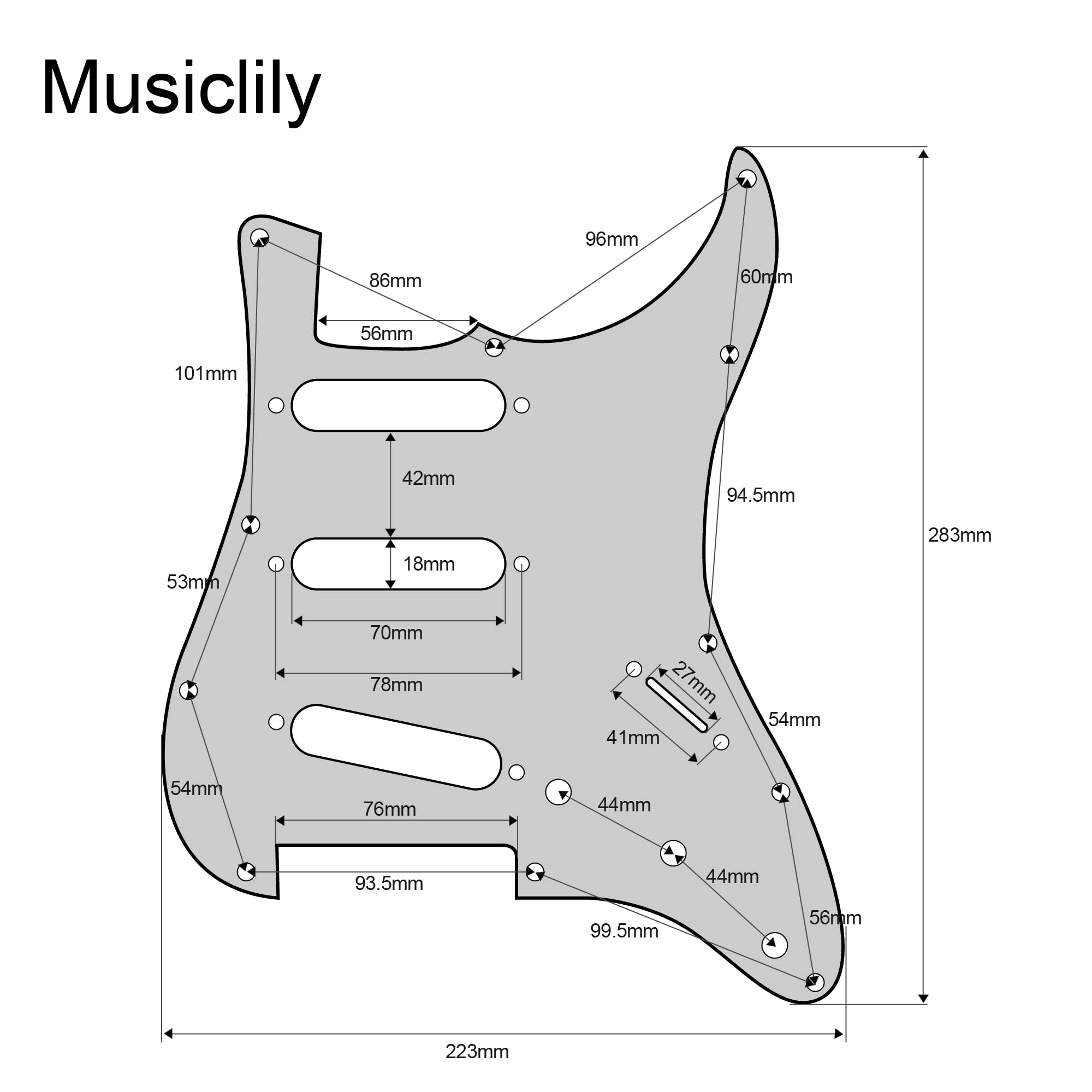 Musiclily Pro-SE ST-60SE Pre-wired SSS Pickguard with Staggered Alnico 5 Pickups for Strat Style Electric Guitar, 3Ply White