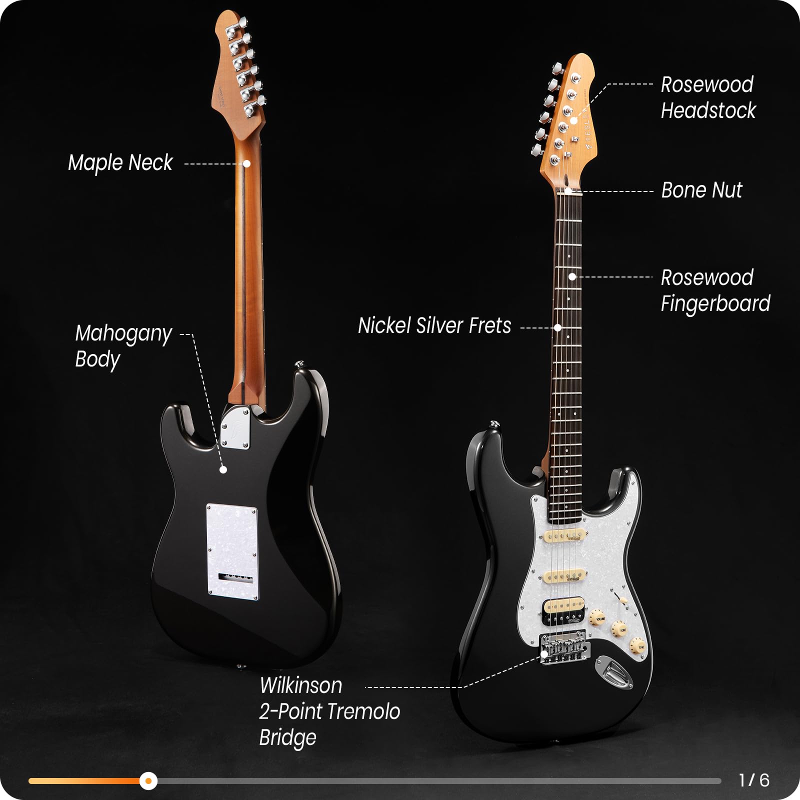 Fesley 39'' Electric Guitar: Solid Body Electric Guitars for Intermediate &Pro Players with Wilkinson Pickups,Grover Tuners,6 St