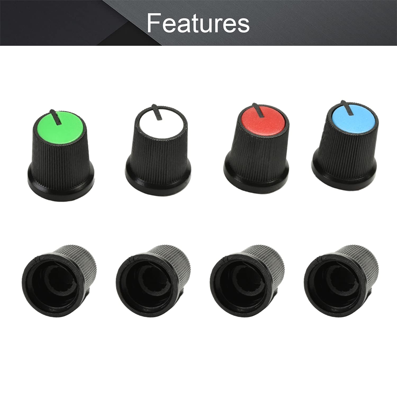 Fielect 60Pcs Potentiometer Control Knob 6mm Potentiometer Volume Control Rotary Knob Cap 15x15mm Rotary Potentiometer Knob Cap