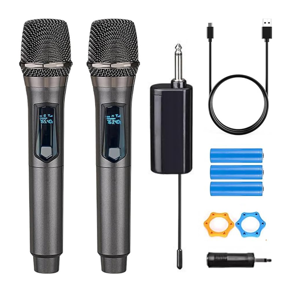 Huacam Wireless Microphone,Rechargeable Wireless Dual Uhf Microphone,Dual Handheld Dynamic Wireless Mic For Karaoke Singing, Wed