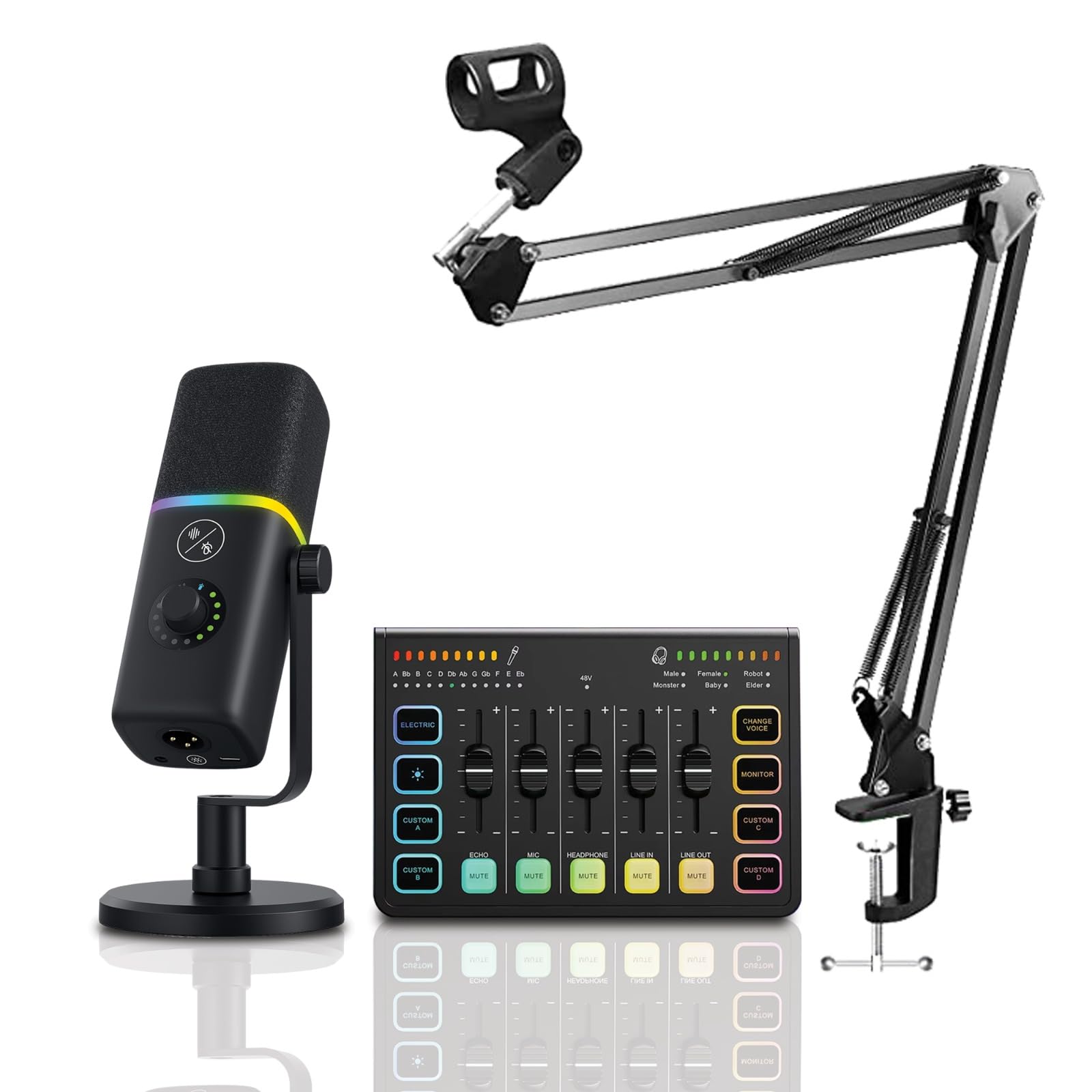 Audio Array Rgb Gaming Mic Bundle With Usb/Xlr Microphone, Boom Arm & Sound Card Mixer | Streaming Mic Kit With Voice Effects, A