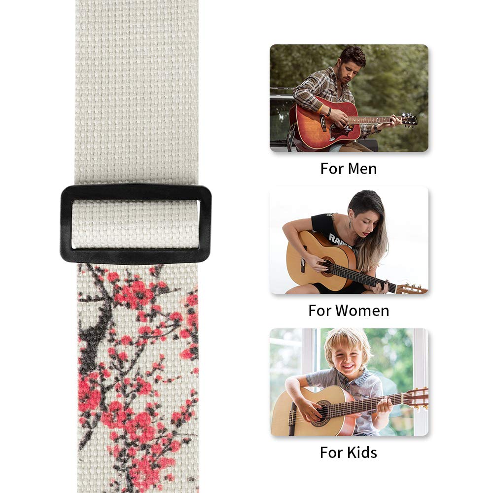 Rinastore Acoustic Guitar Strap, Embroidered Straps with Real Leather Ends for Electric & Bass Guitars with Button & 2 Locks
