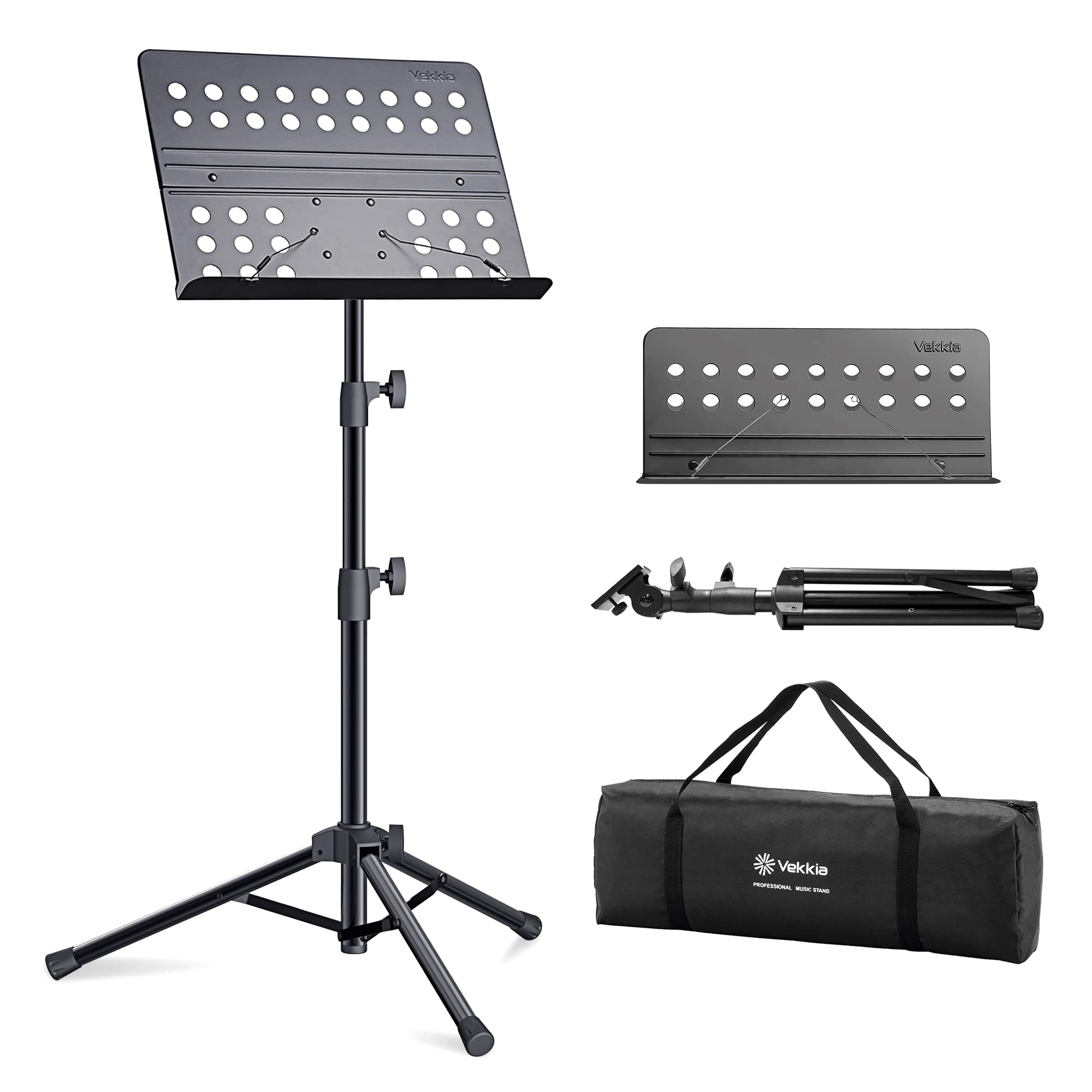 Vekkia Sheet Music Stand-Metal Professional Portable Perforated Music Stand with Carrying Bag,Folding Adjustable Music Holder,Su