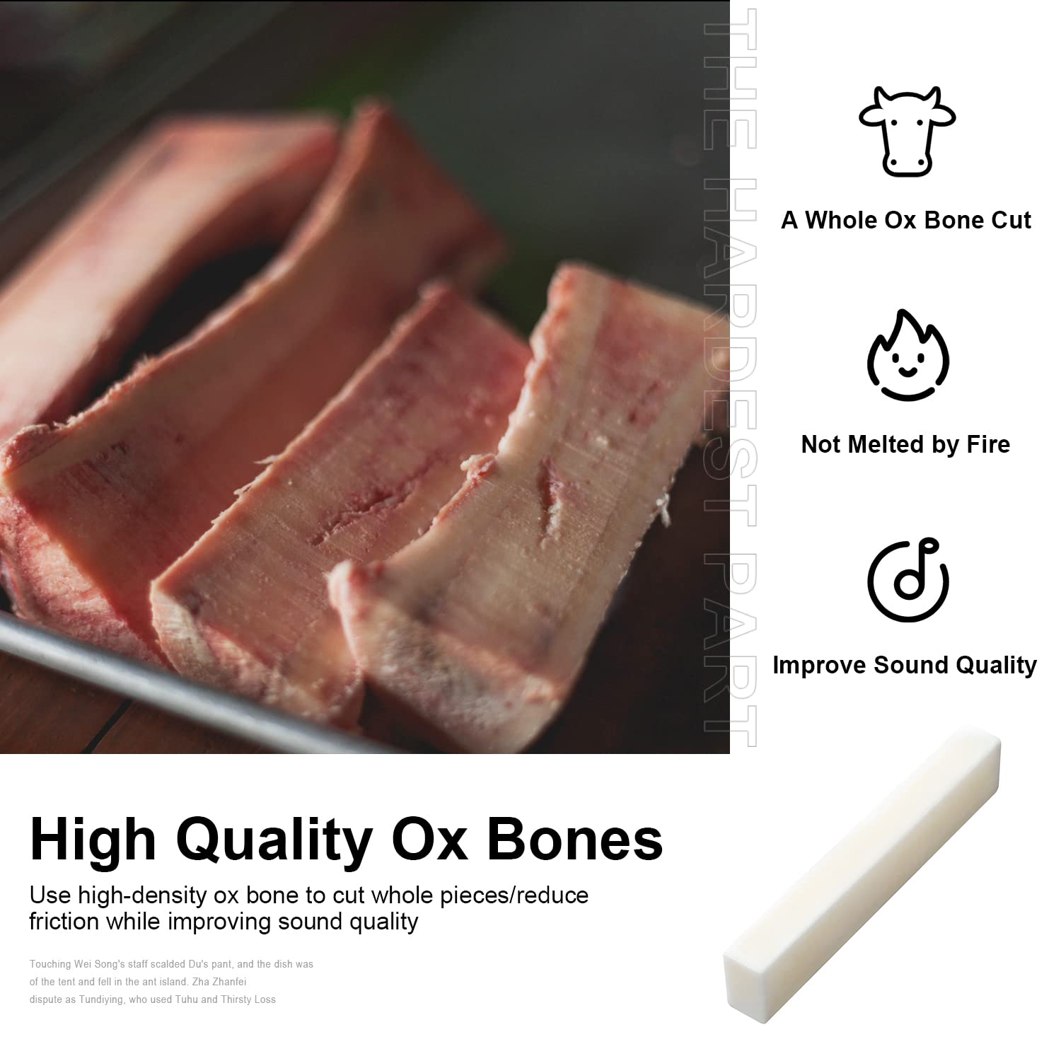 MAXCHEER 6 String Acoustic Guitar Bone Bridge Saddle and Nut Made of Real Bone (6Pcs Nut)