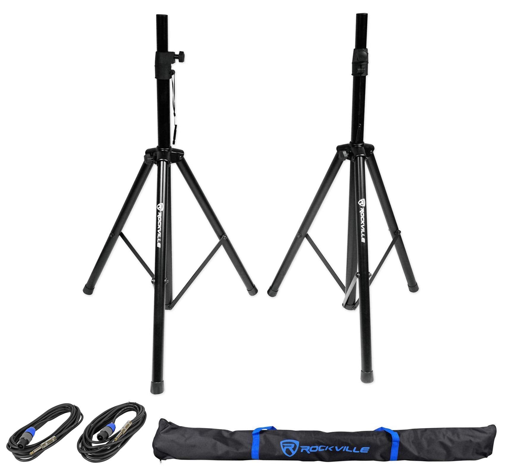 Pair of Rockville Tripod Speaker/Lighting Stands+(2) 20 Foot 1/4-SpeakOn Cables