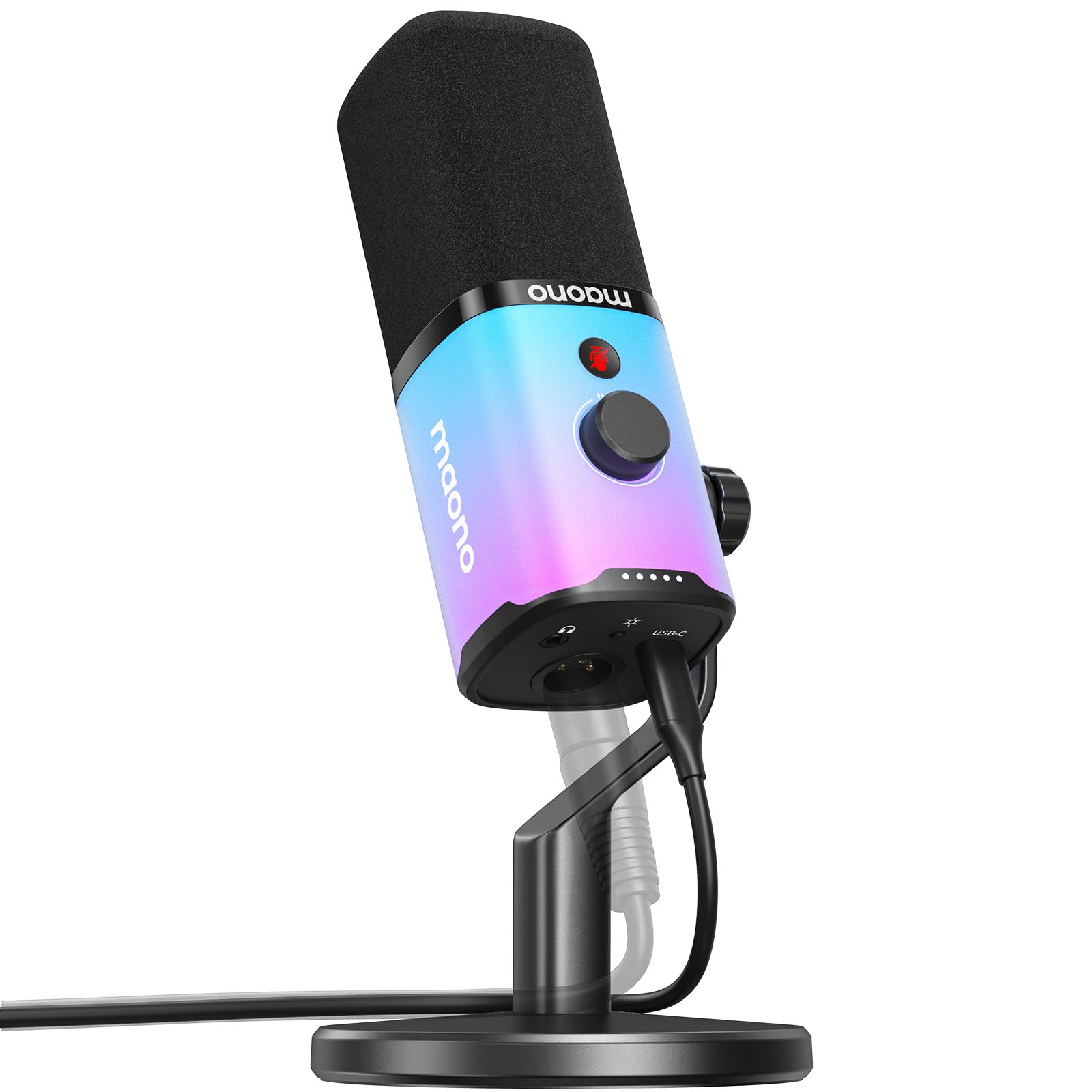 MAONO USB/XLR Dynamic Gaming Mic for Podcast with Software, PC Computer Microphone with RGB Light, Mute Button, Gain & Volume Co