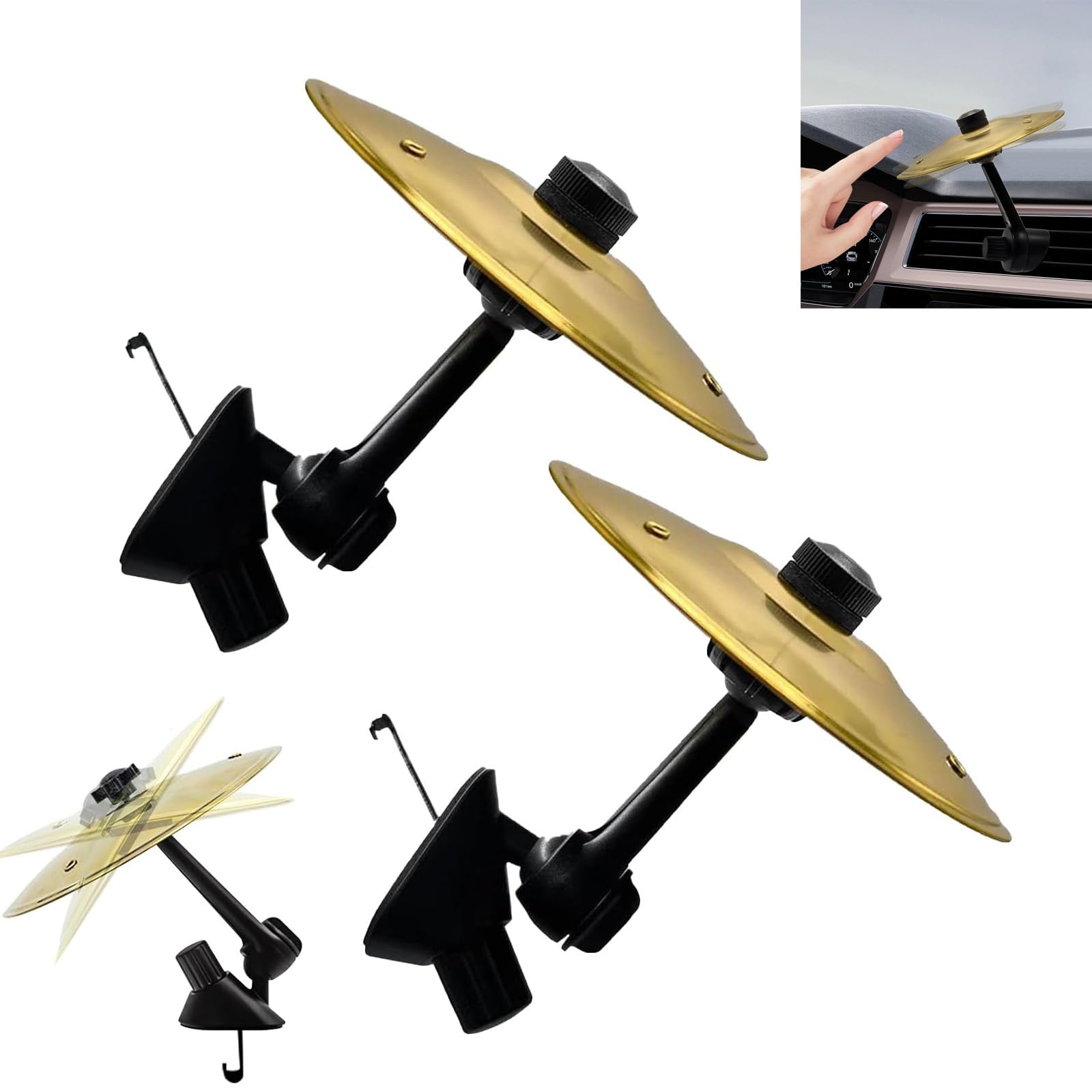 Car Cymbal Air Vent Clips, 2 Pack 5.5 Golden Mini Crash Cymbals for Road Trip Fun, Hands-Free Cars Symbol Drum, Quirky Gift for 
