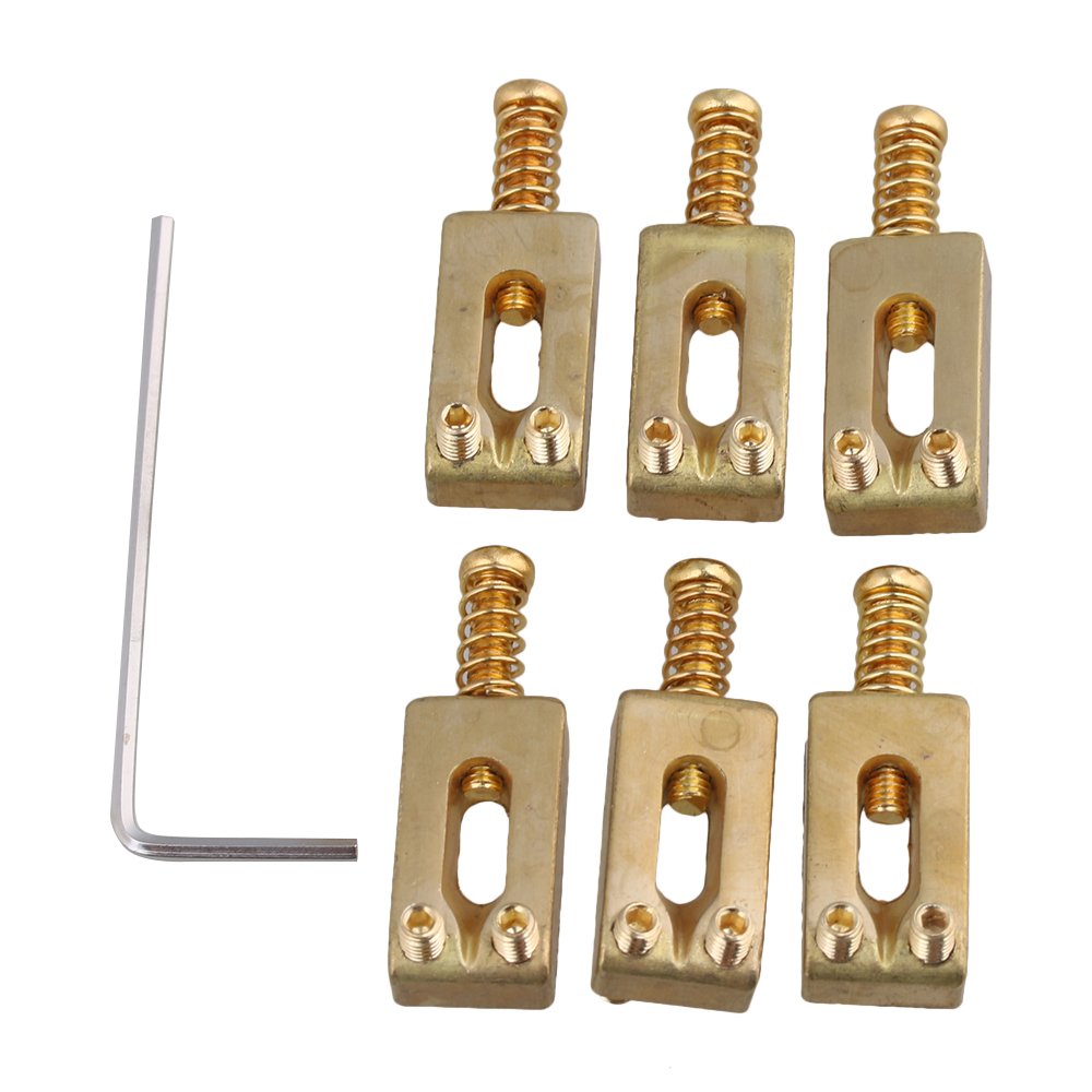 BQLZR 30x10x6mm Brass Gold Color Brass Saddle String Guitar Bridge with Wrench for Electric Guitar Pack of 6
