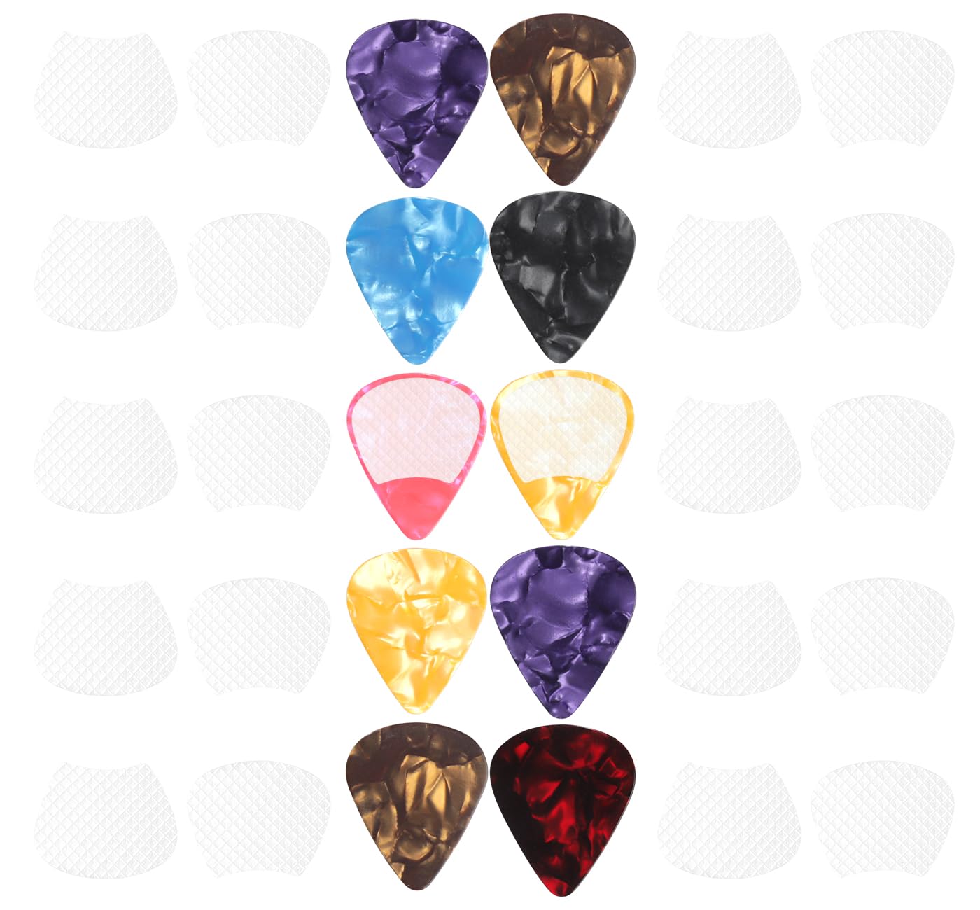 Hetoetf 60Pcs Guitar Picks Grips, Anti Slip Silicone Soft Grips With 10 Guitar Picks, Two Different Thicknesses Guitar Picks, Se